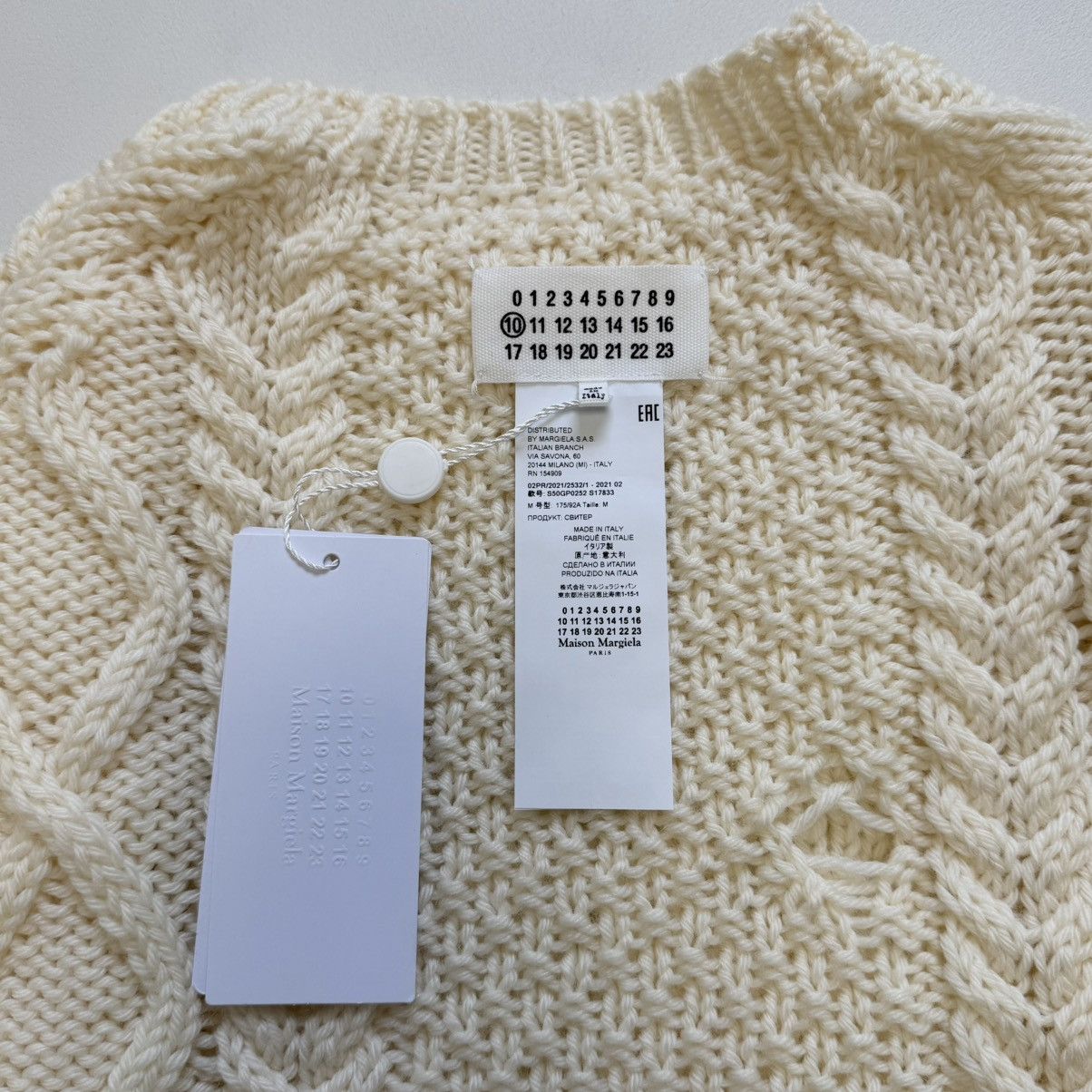 Maison Margiela A/W 21 Distressed Cream Cable Knit Sweater Size US M / EU 48-50 / 2 - 3 Thumbnail