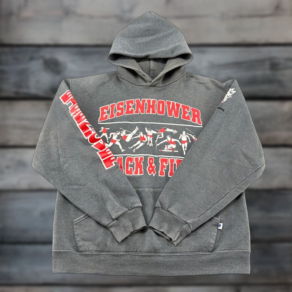 Russell Athletic VINTAGE Russell Hoodie Mens M Grey Pullover Eisenhower Track Field Sun Faded Size US M / EU 48-50 / 2 - 1 Thumbnail