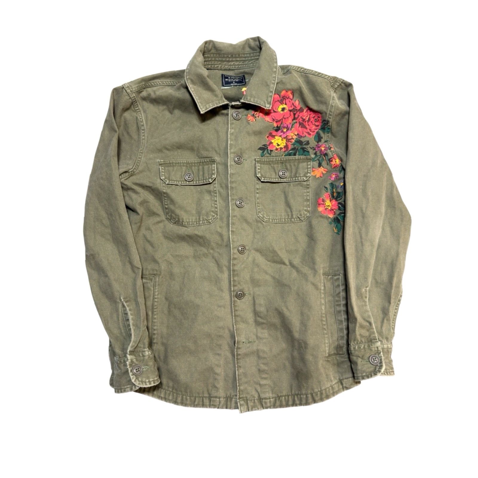 Abercrombie & Fitch Abercrombie & Fitch Shirt Women's Button-Up Green Floral Military Long Sleeve Small S Collared Cotton Button-Up Shirt Size S / US 4 / IT 40 - 2 Thumbnail