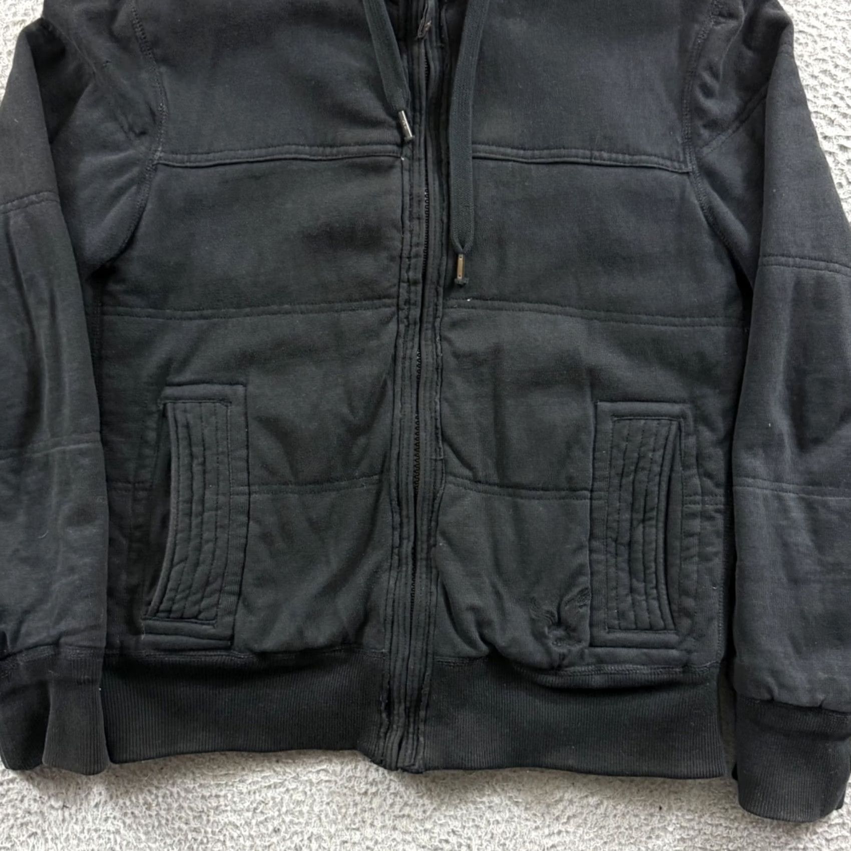 American Eagle Outfitters VINTAGE American Eagle Jacket Men’s M Black Hooded Bomber Zippered Mid-Length Wool? No, Cotton Exterior Size US M / EU 48-50 / 2 - 2 Thumbnail