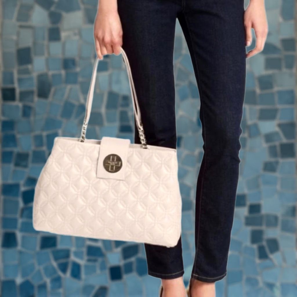 Vintage Kate Spade Astor Court Elena Quilted Handbag Ivory Leather Women Large Size ONE SIZE - 1 Thumbnail