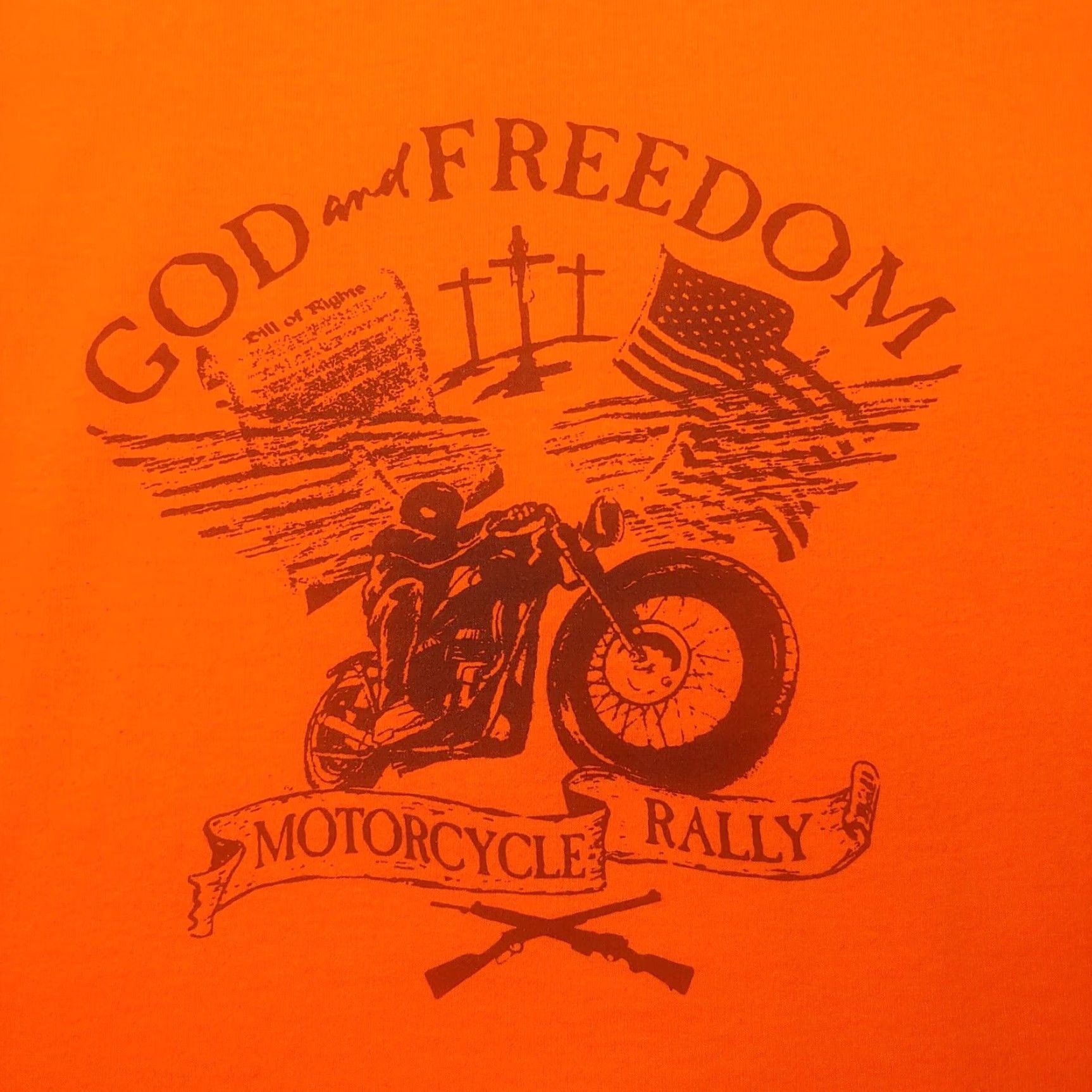 Gildan Gildan God & Freedom Motorcycle Rally Shirt Orange L Men's Short Sleeve Crew Neck Christian Biker Patriot Bikers for Christ USA Jesus Shirt Size US L / EU 52-54 / 3 - 2 Thumbnail