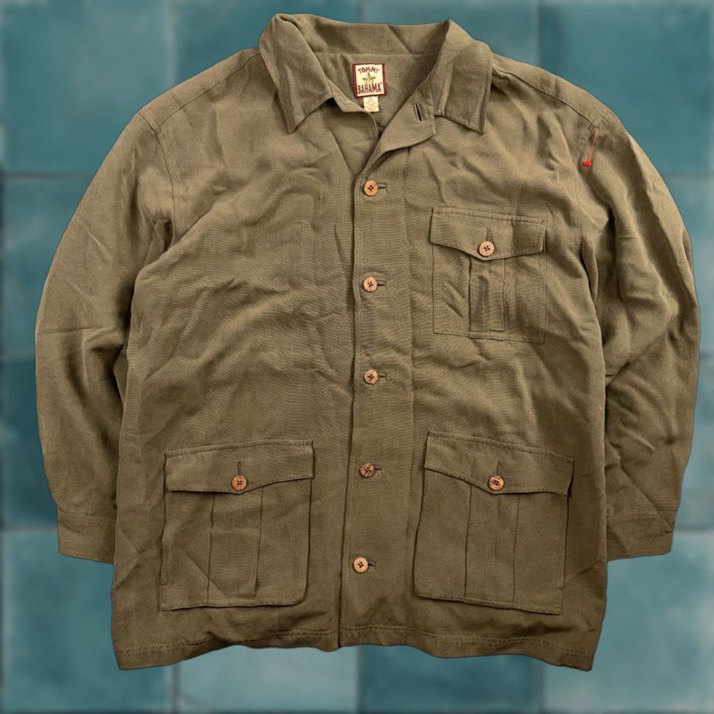 Tommy Bahama VINTAGE Tommy Bahama Sport Shirt Jacket XL Green 100% Silk Button Up Front Long Sleeve Mens Large Aloha Beach Hawaii Tropical Rare 90s Size US XL / EU 56 / 4 - 1 Thumbnail
