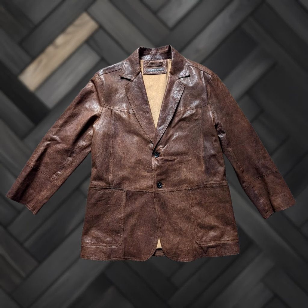Andrew Marc VINTAGE vintage leather blazer MAD MAX jacket Y2K PATINA broke-in 42 brown Andrew Marc blazer Sportscoat Men L leather blazer Mens Size 42R - 1 Thumbnail