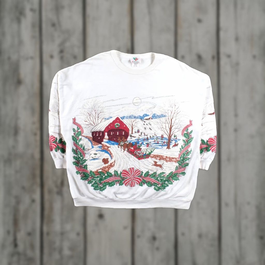 Vintage VINTAGE NutCracker White Ugly Christmas Sweatshirt 20W/40 Regular Adult XXXL XXL 1990s Christmas White Sweatshirt Mens Womens Size 3XL / US 20-22 - 1 Thumbnail