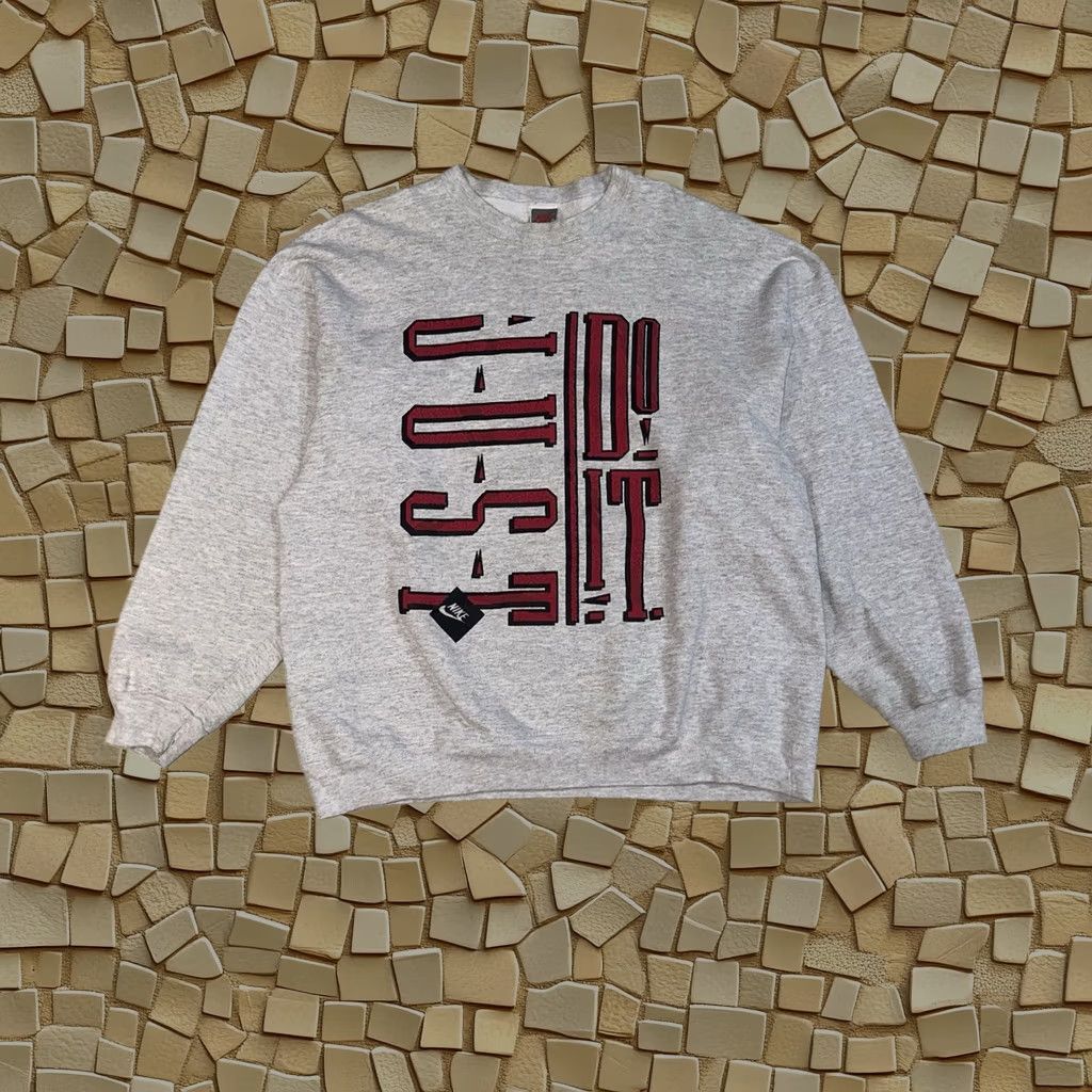 Vintage Nike Sweatshirt 1XL Gray Just Do It Spell Out Basketball Streetwear 90s Mens, Men's