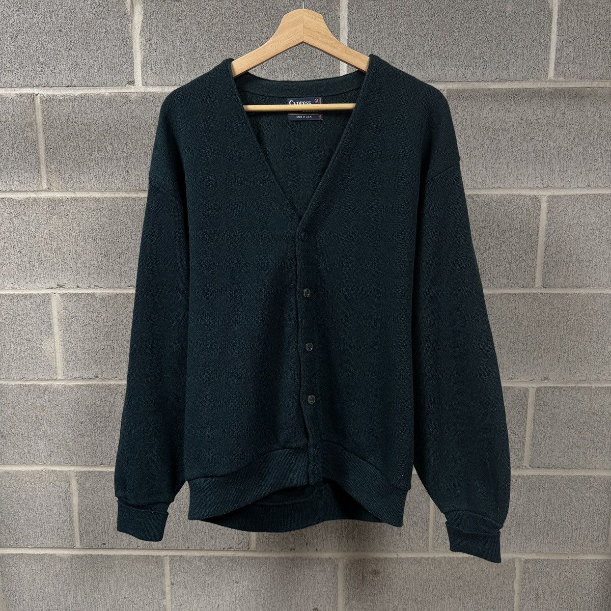 Vintage 90s Dark Green Blue Cardigan Sweater ERD Grunge Chrome Size US L / EU 52-54 / 3 - 1 Thumbnail