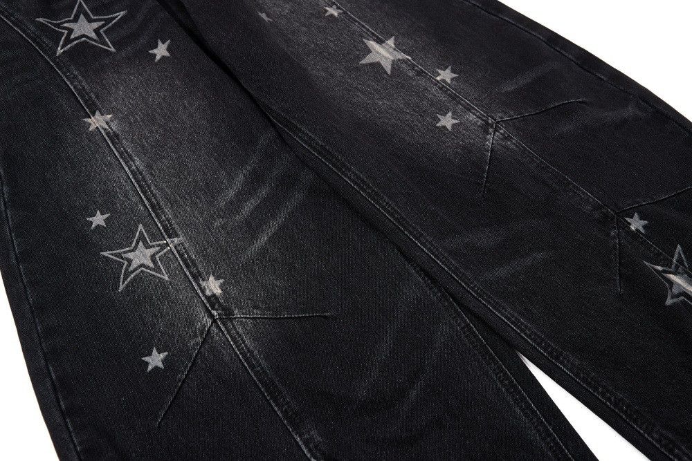 Vintage Hip-hop trendy loose-fitting star-print curved jeans Size US 32 / EU 48 - 4 Thumbnail