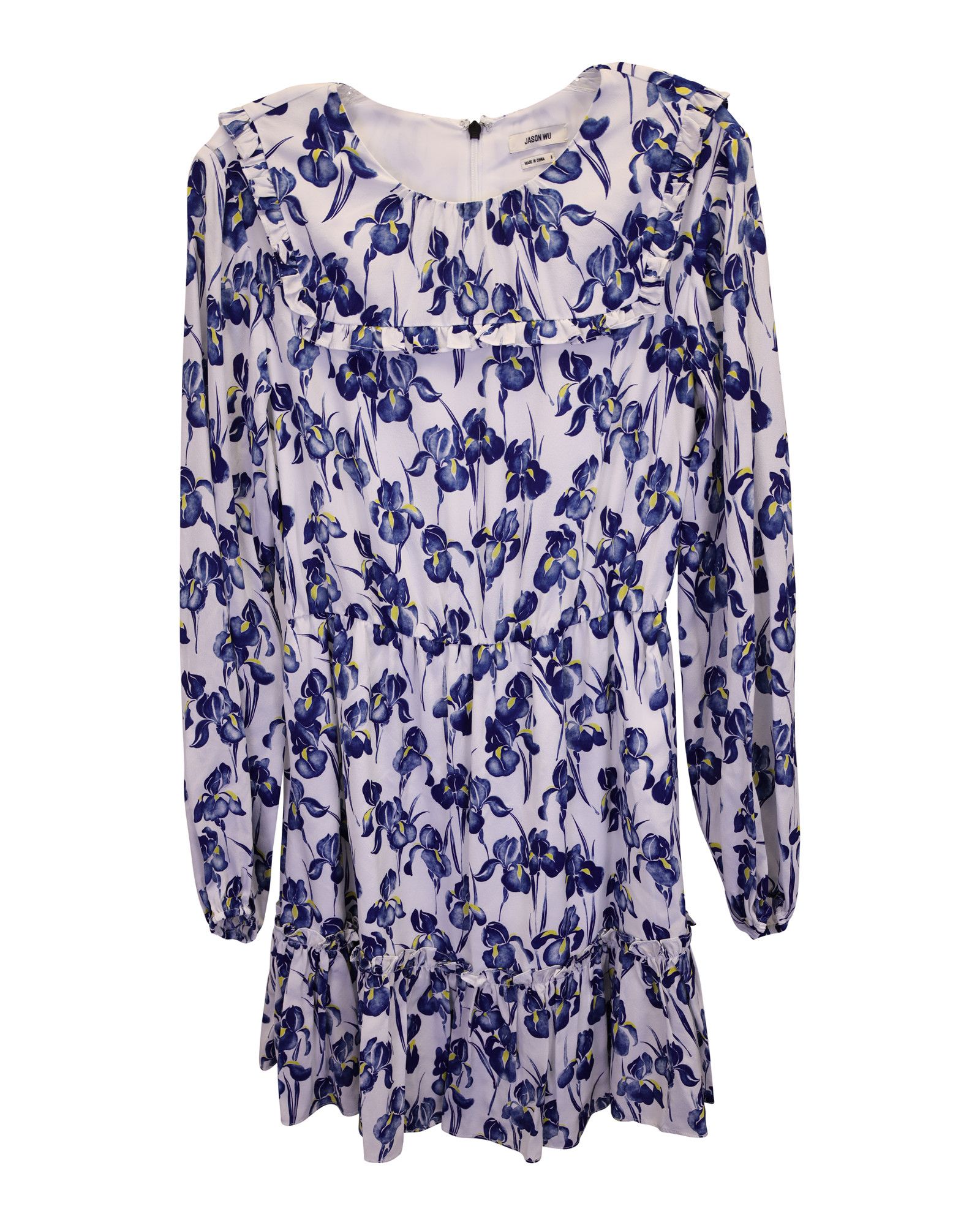 Jason Wu Jason Wu Iris Print Ruffled Dress in White Silk Size XS / US 0-2 / IT 36-38 - 1 Thumbnail