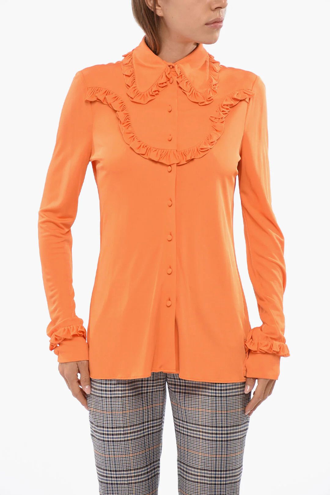 Prada og1mm0426 Ruched Blouse in Orange Size S / US 4 / IT 40 - 1 Thumbnail