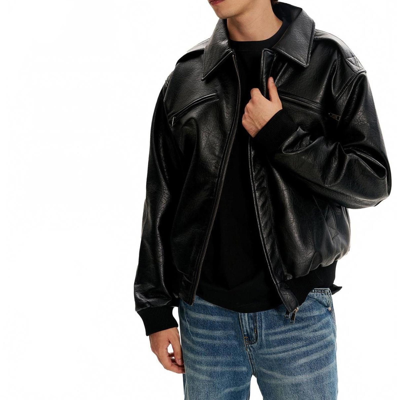 Japanese Brand Black Retro Cracked PU Leather Motorcycle Jacket Size US M / EU 48-50 / 2 - 3 Thumbnail