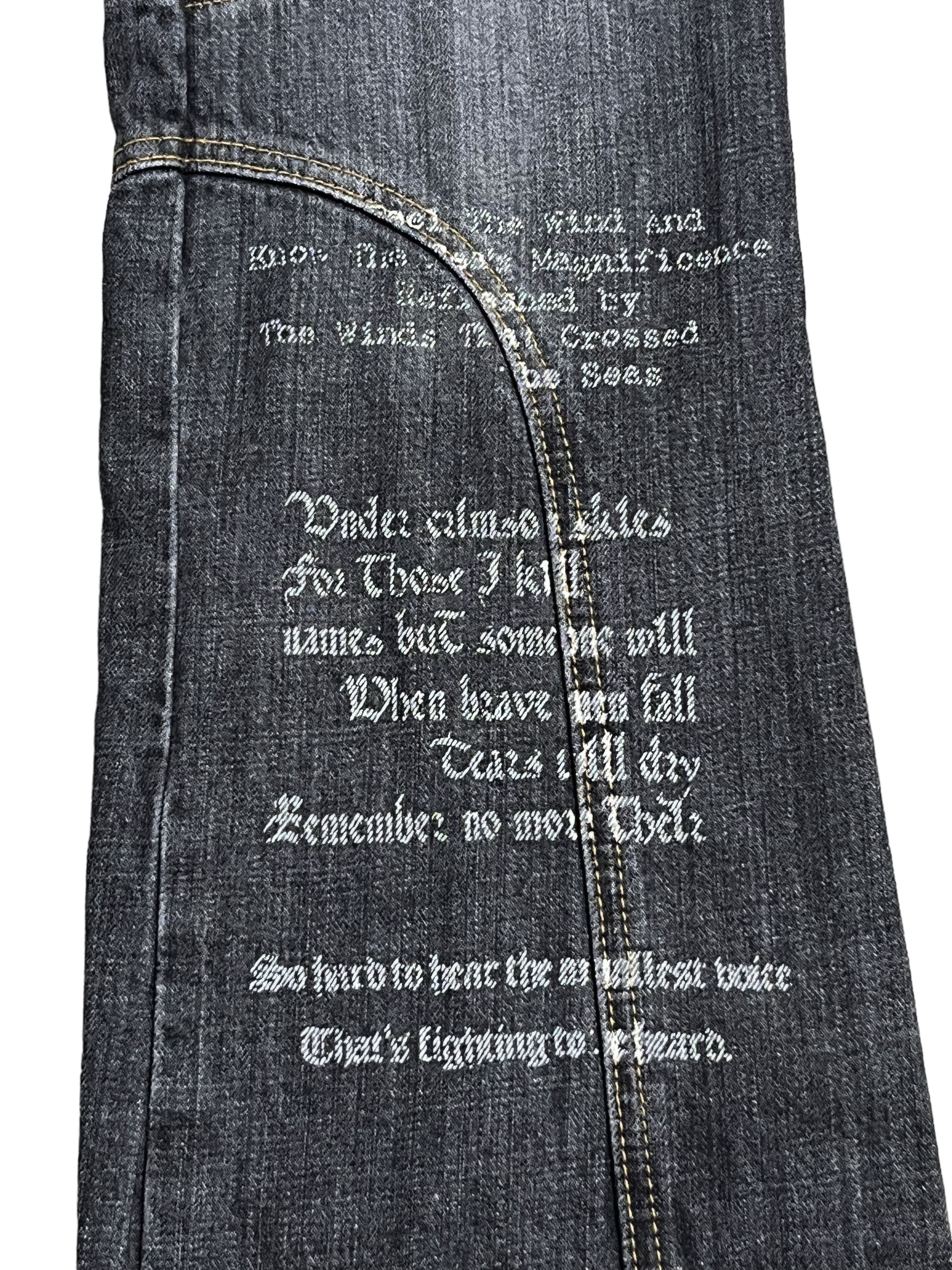 Japanese Brand 🔥EVOLUTION Retro Punk Poems Multipocket Flare Denim Jeans Size US 31 - 9 Thumbnail