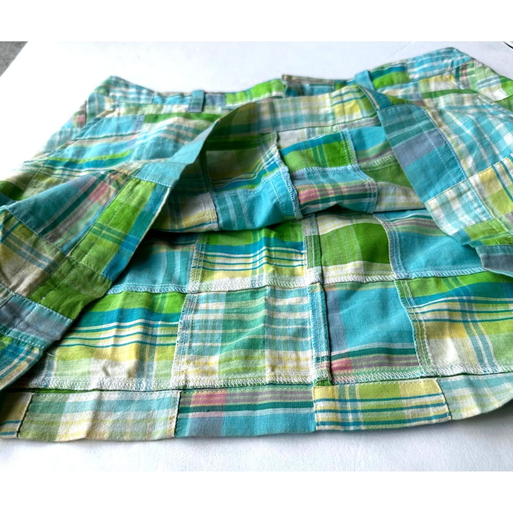Designer Cape Madris Skirt Size 6 Plaid Button Zip Green Yellow Blue Size 32" / US 10 / IT 46 - 7 Thumbnail
