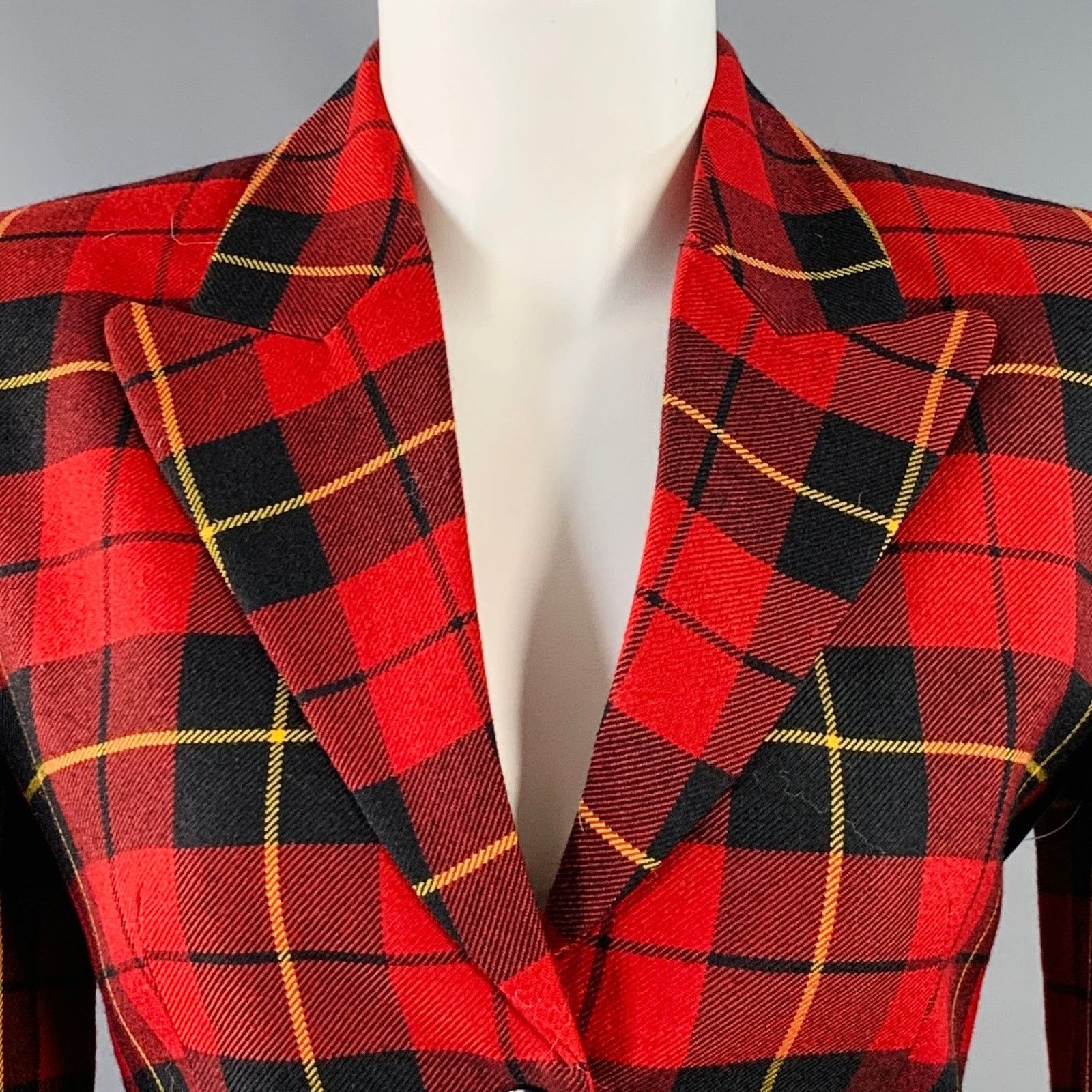 Michael Kors MICHAEL KORS COLLECTION Red Black Wool Plaid Jacket Blazer Size XS / US 0-2 / IT 36-38 - 2 Thumbnail