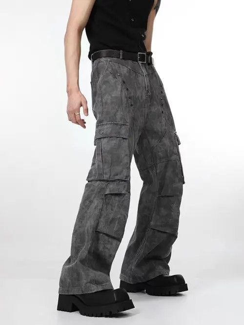 VIBE Vintage studded pleated pocket cargo denim trousers Size US 34 / EU 50 - 3 Thumbnail