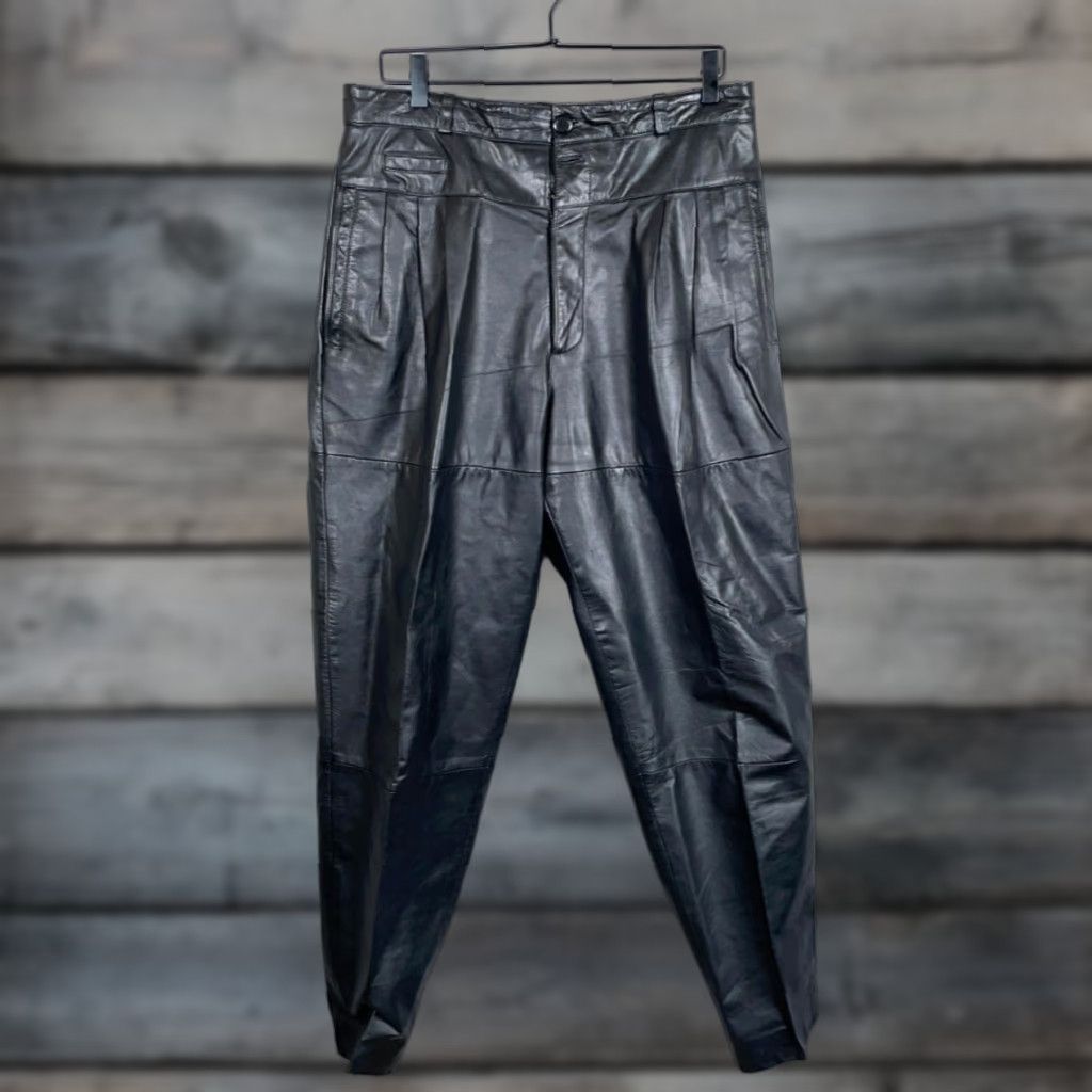Vintage VINTAGE 4 Openers Leather Motorcycle Pants Mens 33 x 31 Black Lined Tapered 90s Decade 34 Tag Mens Size US 33 - 1 Thumbnail