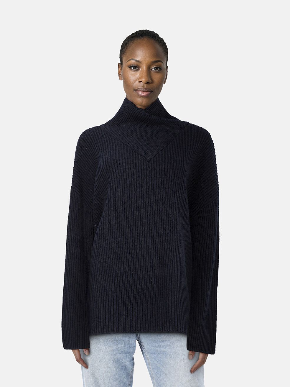 Toteme Navy Wrapped Neck Knit Jumper Size XL / US 12-14 / IT 48-50 - 1 Thumbnail