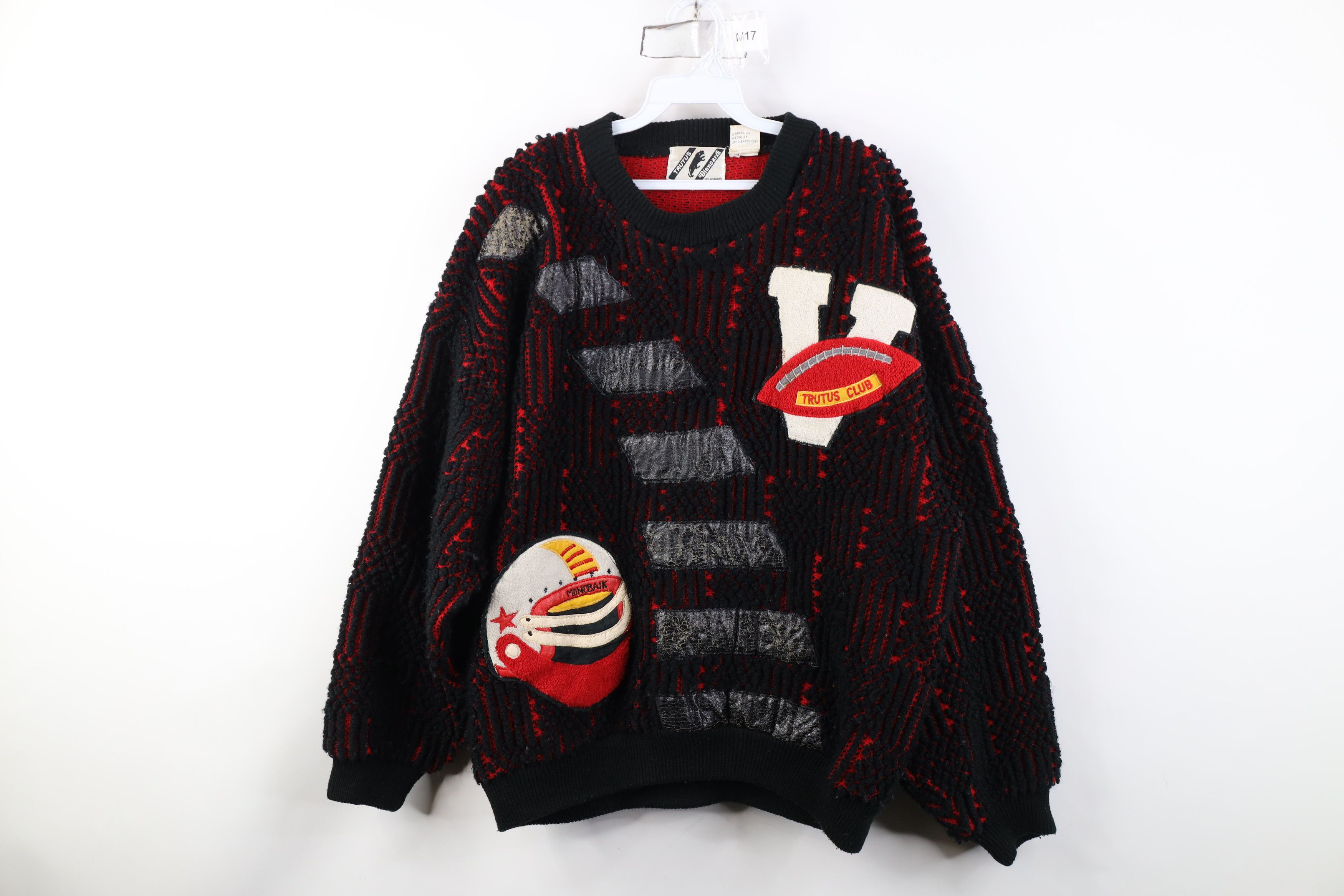 Vintage Vintage 90s Streetwear Trim Chunky Knit Football Sweater Size US M / EU 48-50 / 2 - 1 Thumbnail