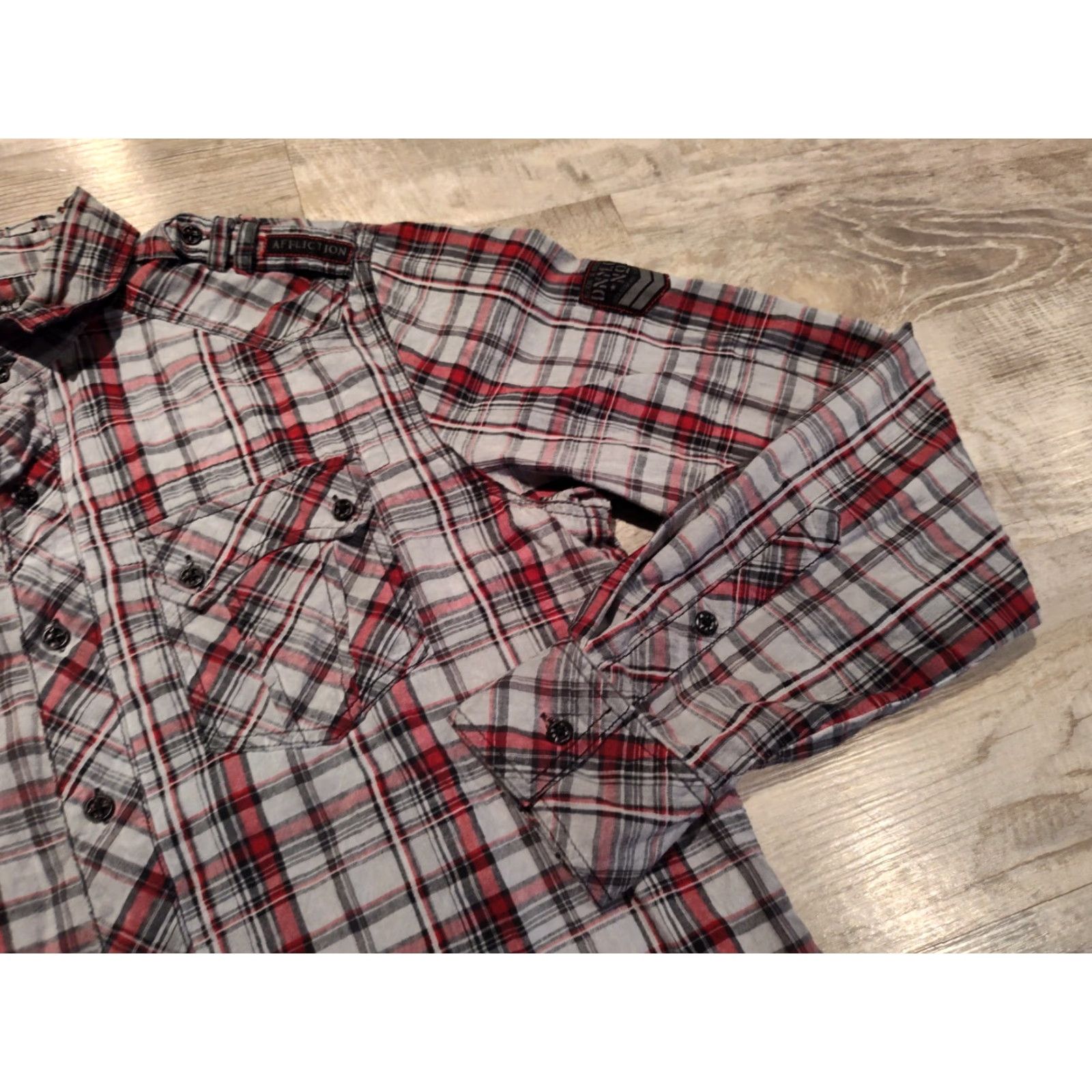 Affliction AFFLICTION Black Premium Flannel Plaid Button-Up Shirt M Long Sleeve Embroidered Biker Mens Size US M / EU 48-50 / 2 - 5 Thumbnail