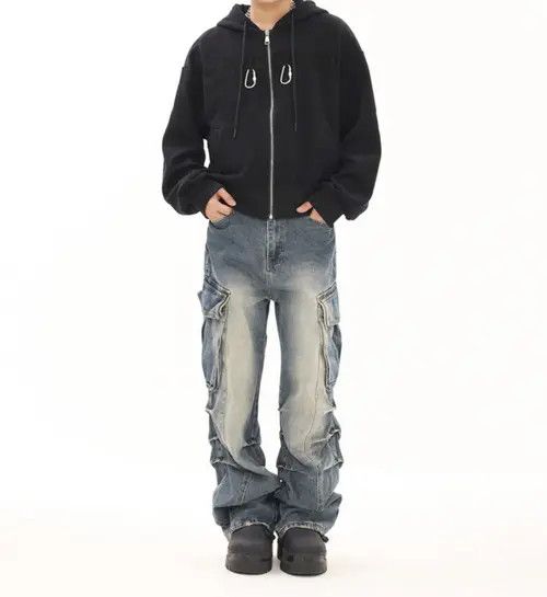 VIBE Cargo Pleated Stack Denim Jeans Size US 30 / EU 46 - 5 Thumbnail