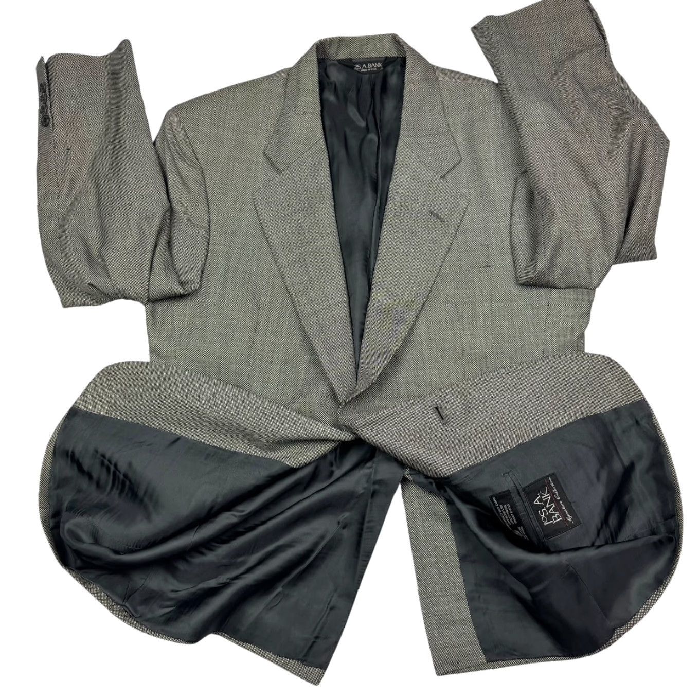 Jos. A. Bank VINTAGE Jos. A Bank Men's Blazer 2-Button Wool Gray Herringbone 40S Notch Lapel Mens Size 40R - 3 Thumbnail