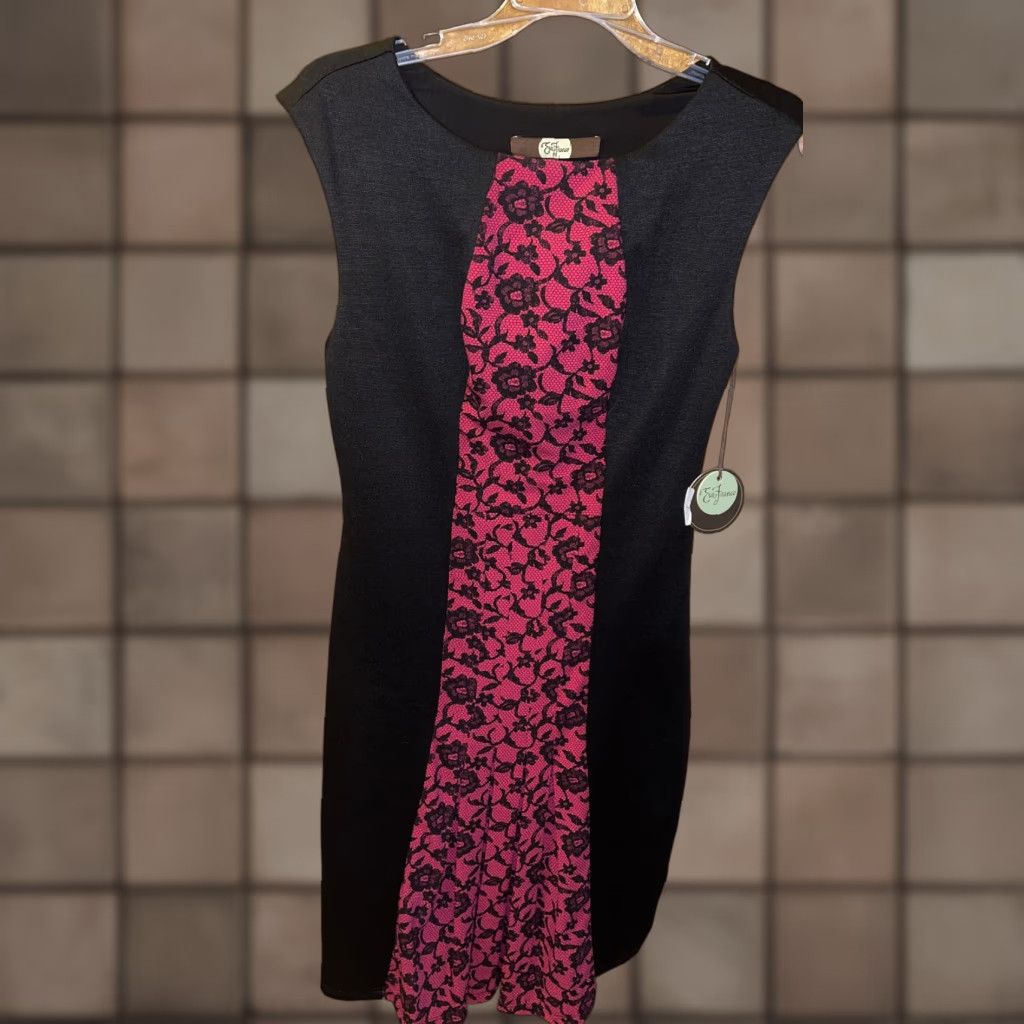 Anthropologie Eva Franco NWT Size 4 Black With Pink Floral Center Retro Style Dress Size S / US 4 / IT 40 - 1 Thumbnail