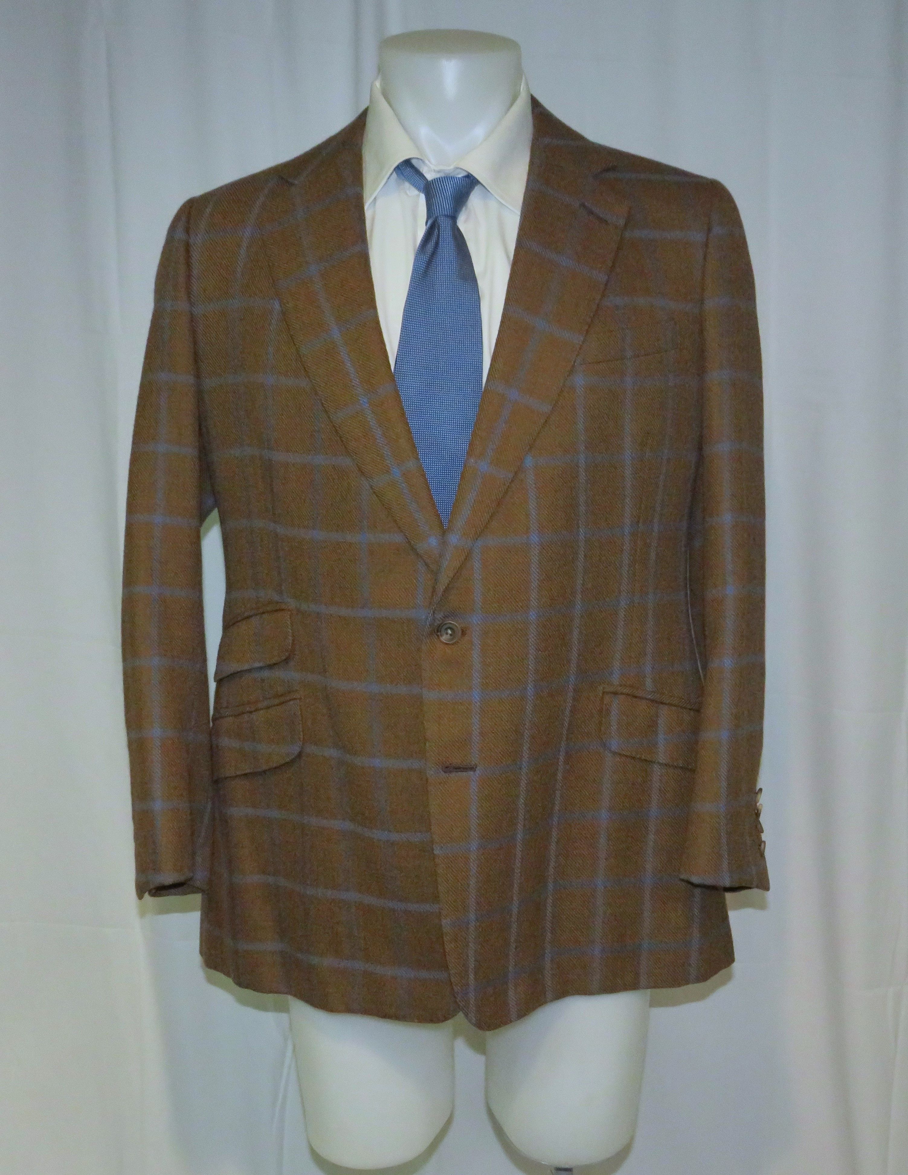 Savile Row B. Burstow Brown Windowpane Plaid Two Button Sport Coat 40L Size 40L - 1 Thumbnail