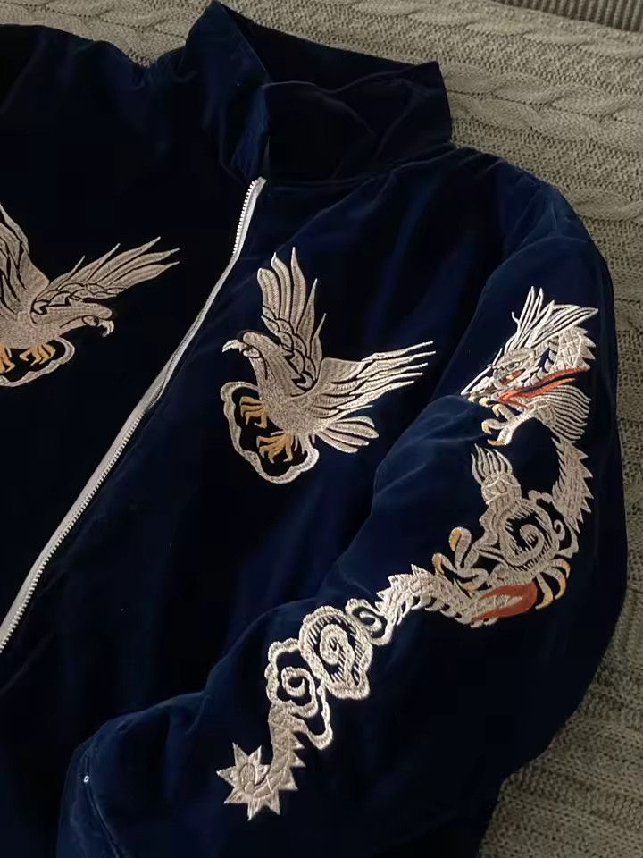 Japanese Brand Japan Style Jacket Gothic Dragon Pattern Bomber Jackets Size S / US 4 / IT 40 - 3 Thumbnail
