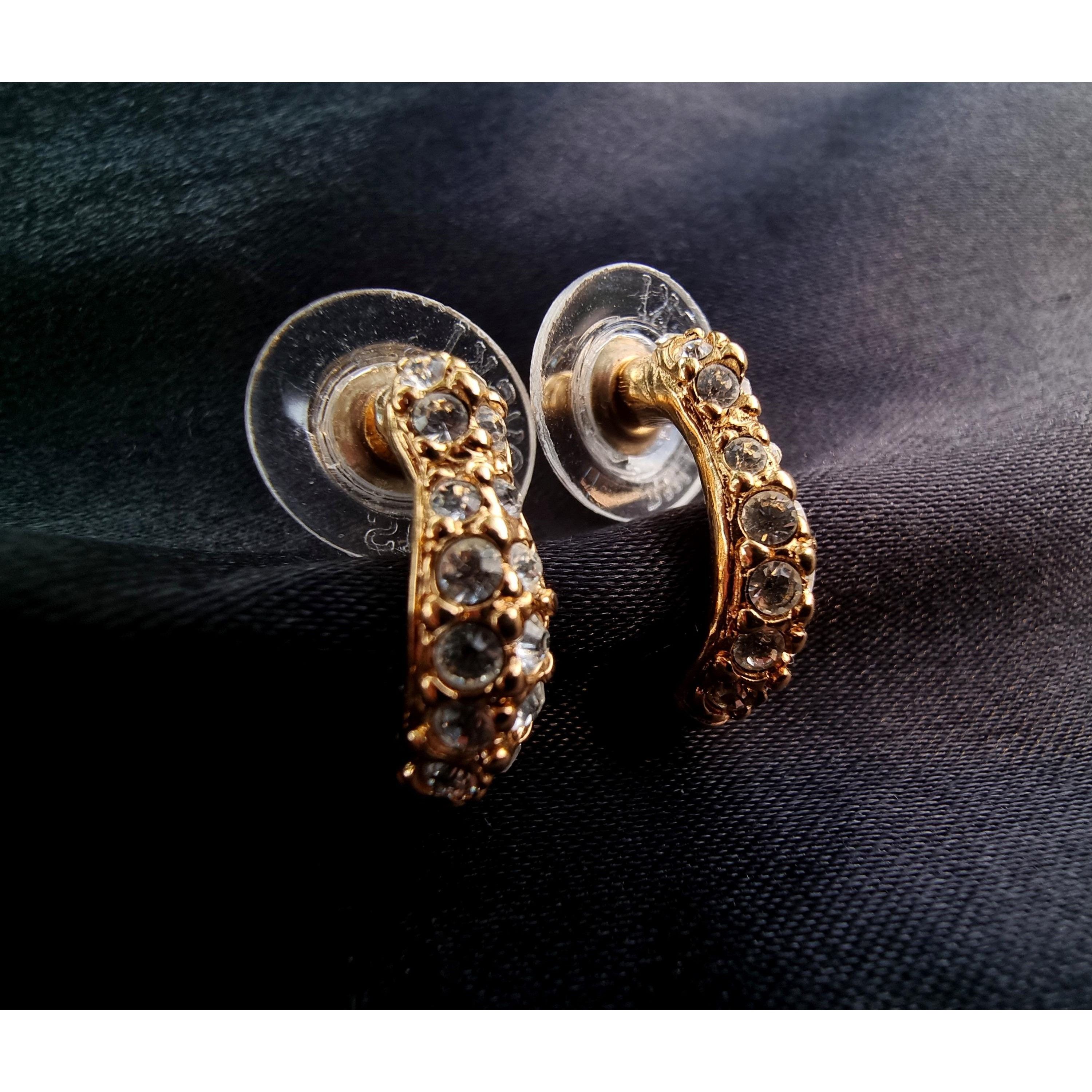 Swarovski Vintage SWAROVSKI Signed Gold Tone Crystal Tiny Half Hoop Ea Size ONE SIZE - 1 Thumbnail
