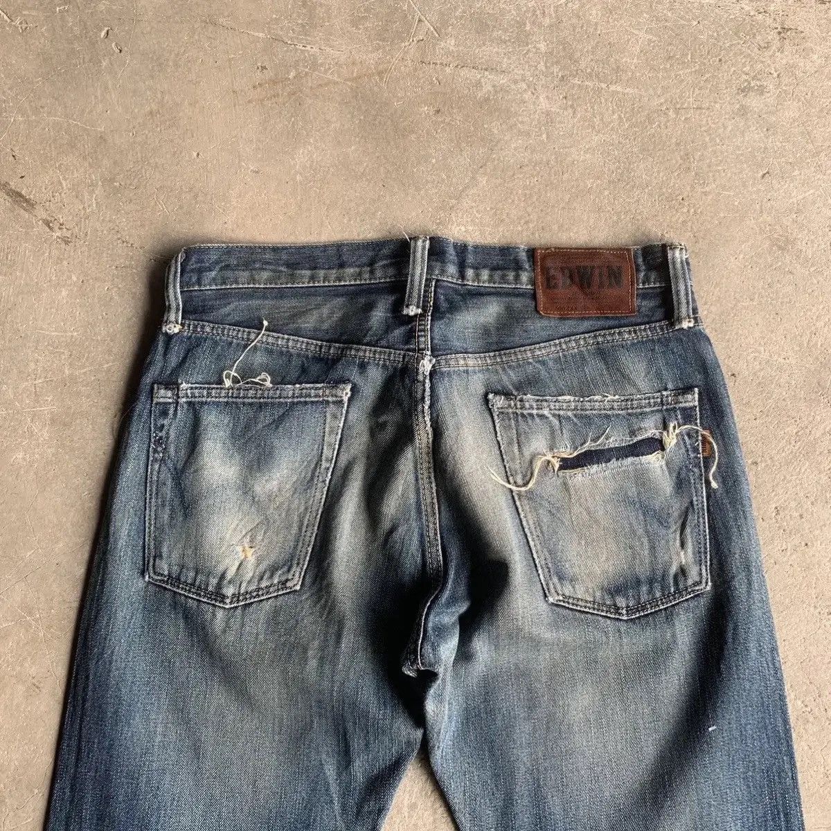 Self Edge × Sugar Cane 💥DISTRESSED! Edwin 505 Red Line Jeans Sun Faded Blue Pants Size US 32 / EU 48 - 12 Thumbnail