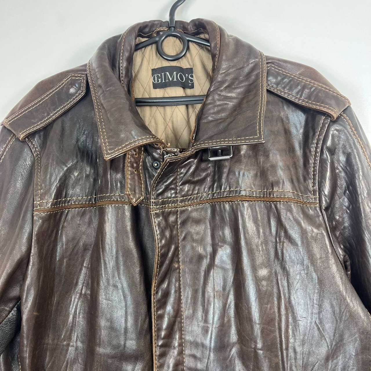 Gimo's Gimo's Mens Brown Leather Jacket Quilted Lined Classic Sz M Size US M / EU 48-50 / 2 - 2 Thumbnail
