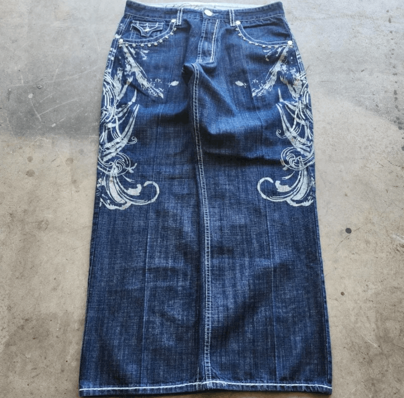 Japanese Brand Geometric Embroidery Baggy Jeans Size US 36 / EU 52 - 2 Thumbnail
