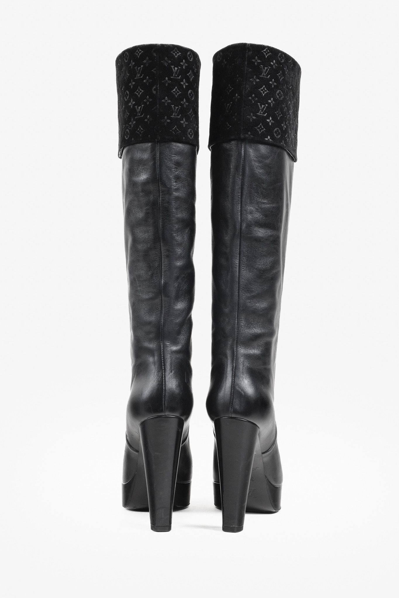 Louis Vuitton Louis Vuitton LV Monogram Tall Black Leather Platform Boots Size US 6 / IT 36 - 3 Thumbnail
