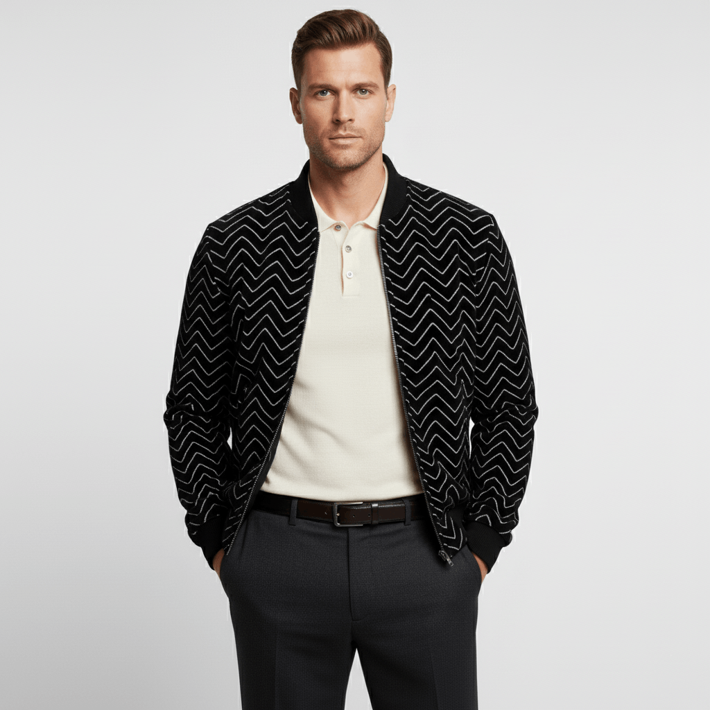 Saint Laurent Paris Saint Laurent Zig Zag Print Bomber Black Men's Size IT 48 M Size US M / EU 48-50 / 2 - 1 Thumbnail