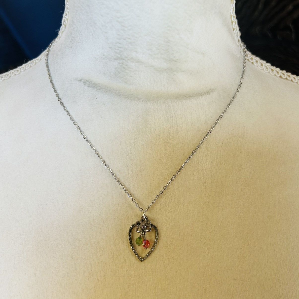 Handmade Handcrafted textured heart pendant on chain necklace Size ONE SIZE - 3 Thumbnail