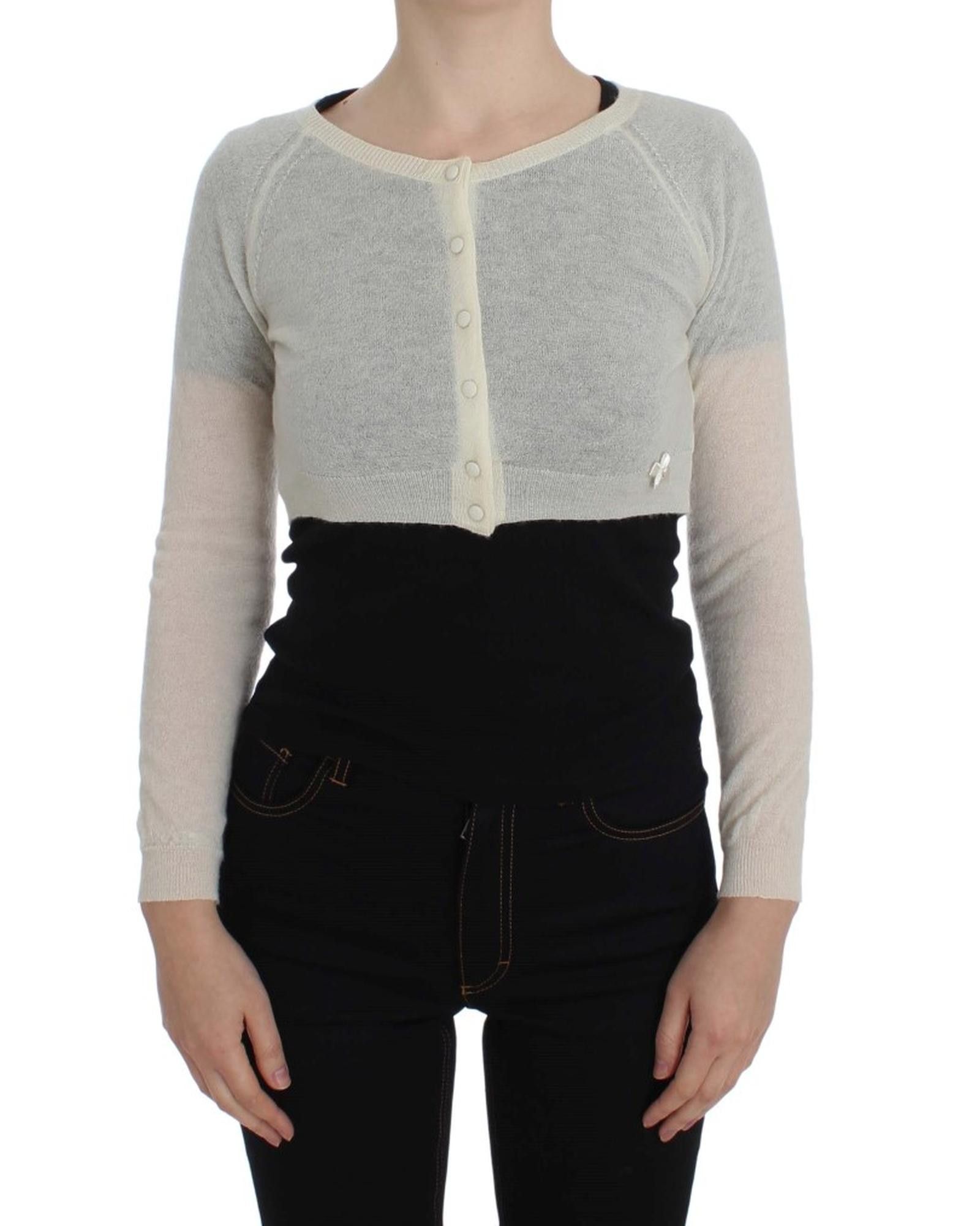 image of Ermanno Scervino Luxury Wool Blend Sweater Cardigan in White, Women's (Size Large)