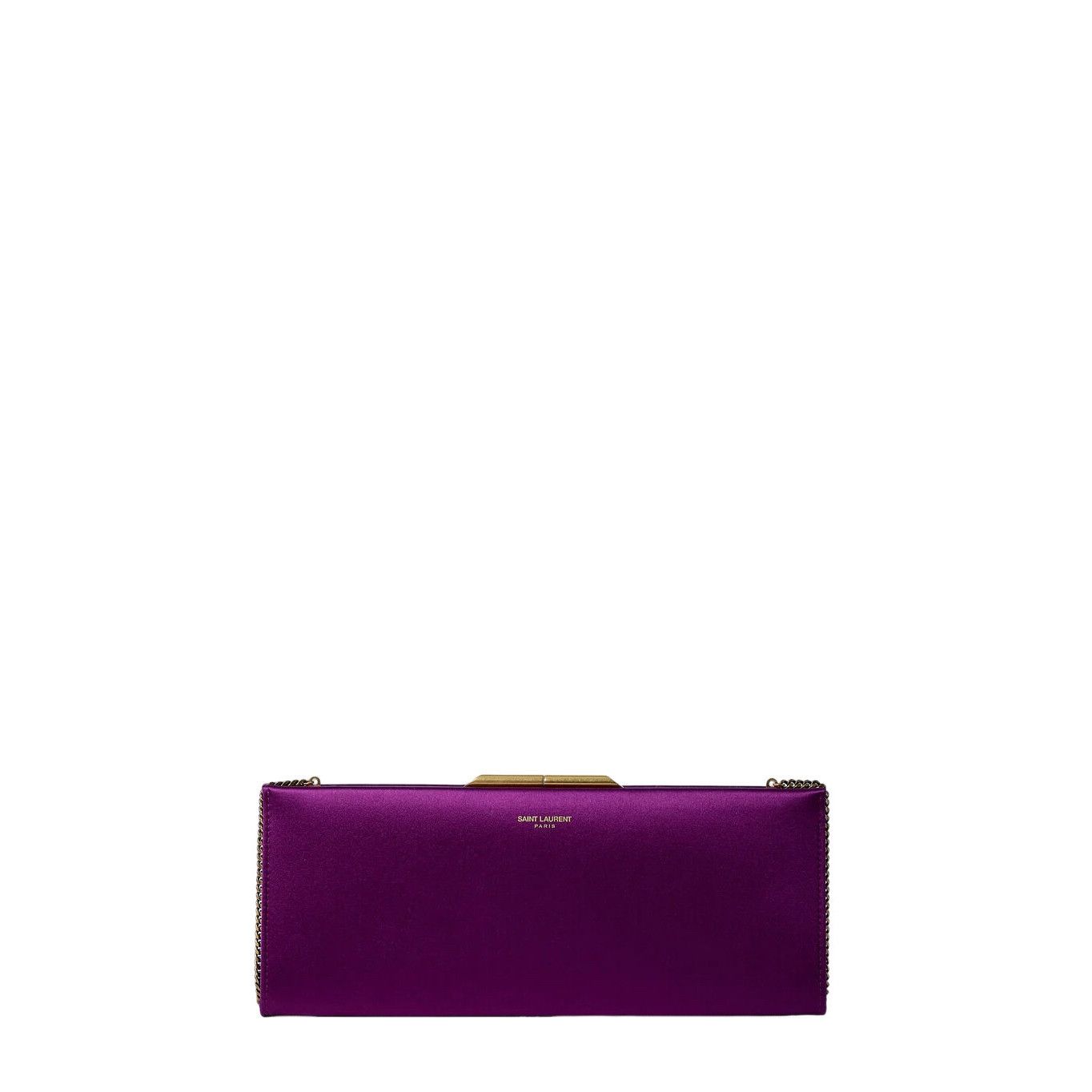 SAINT LAURENT Midnight Small Purple Satin Clutch New