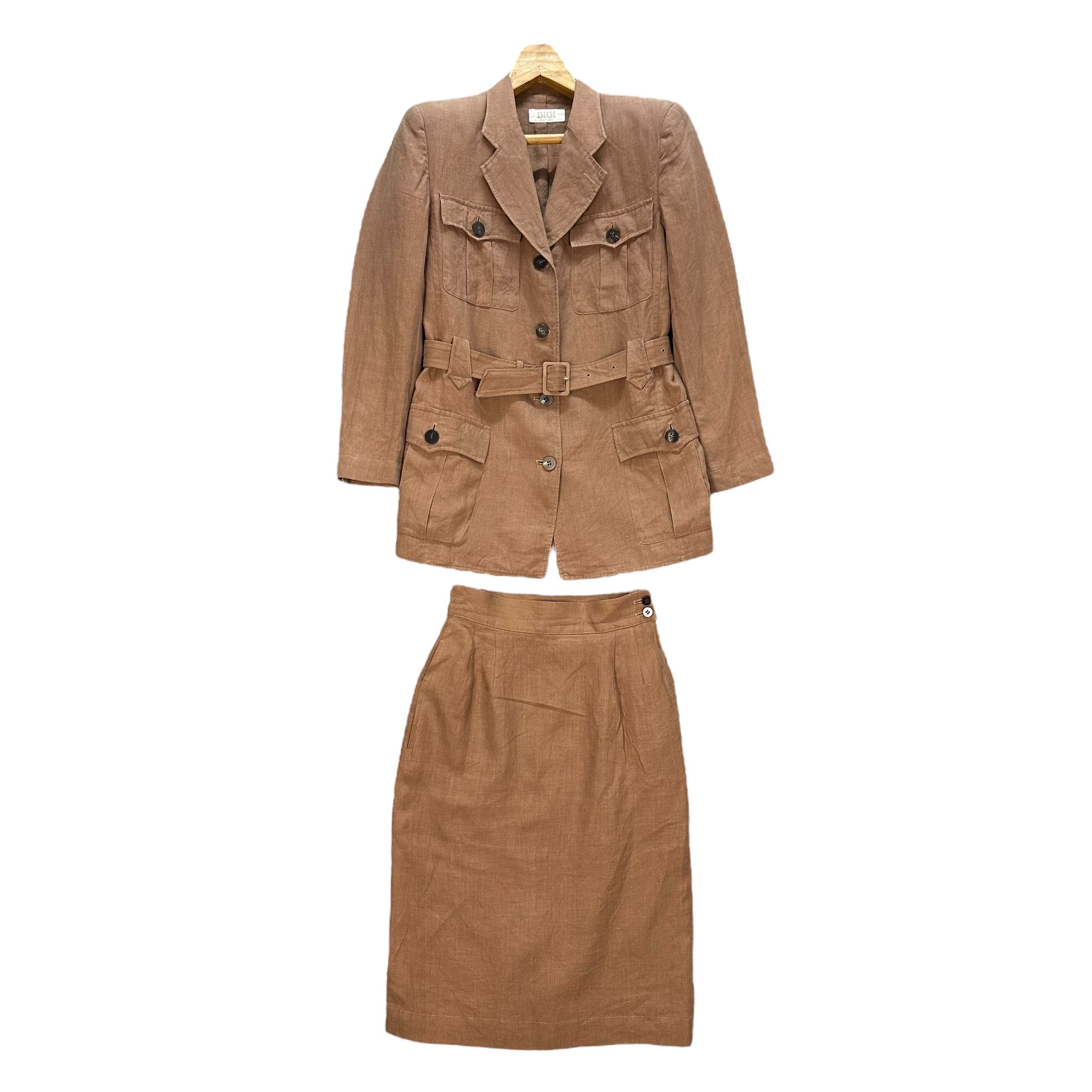 BIGI BIGI Made in Japan Belted Jacket Linen Skirt Suits #A24-0556 Size S / US 4 / IT 40 - 1 Thumbnail