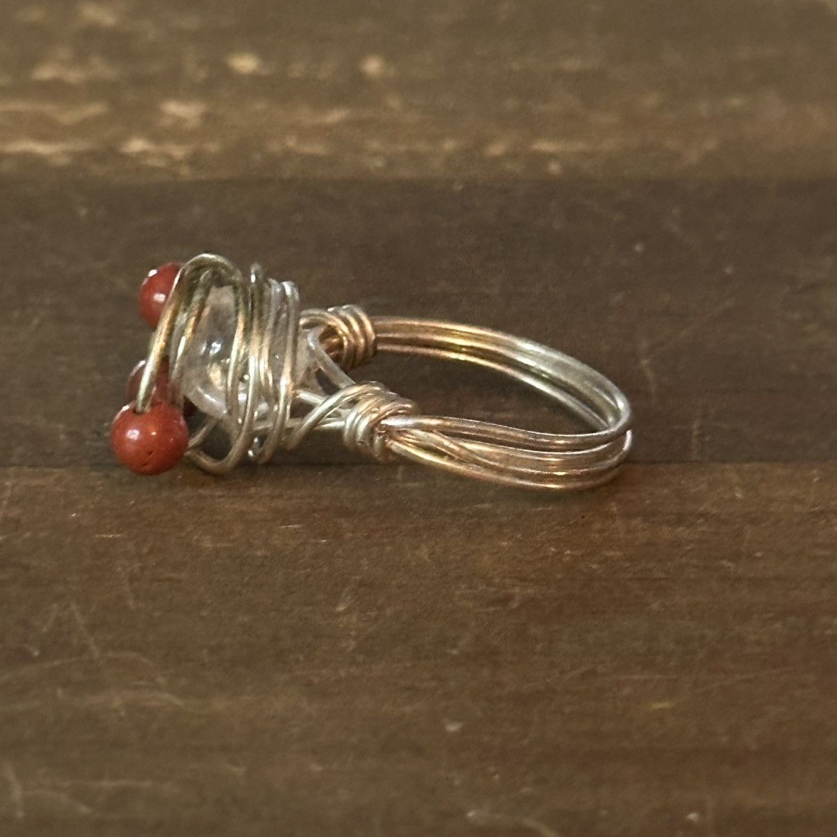 Other Silver tone wire wrapped clear bead ring Size ONE SIZE - 8 Thumbnail