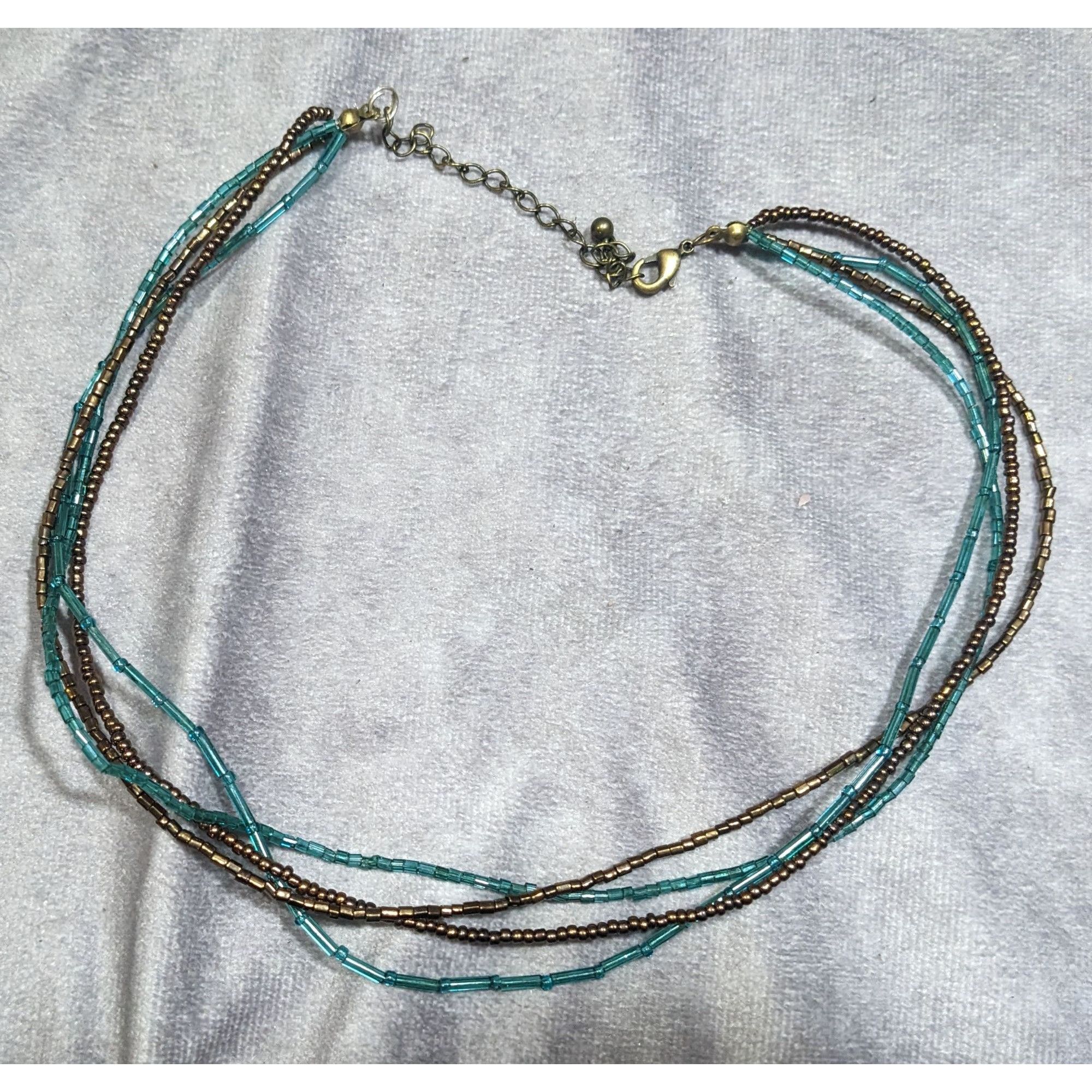 Other Earthy Blue And Copper Tone Glass Beaded Layered Necklace Size ONE SIZE - 6 Thumbnail