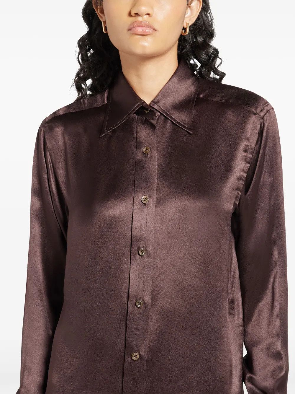 Tom Ford o1y0226 Silk Shirt in Chocolate Brown Size XS / US 0-2 / IT 36-38 - 2 Thumbnail
