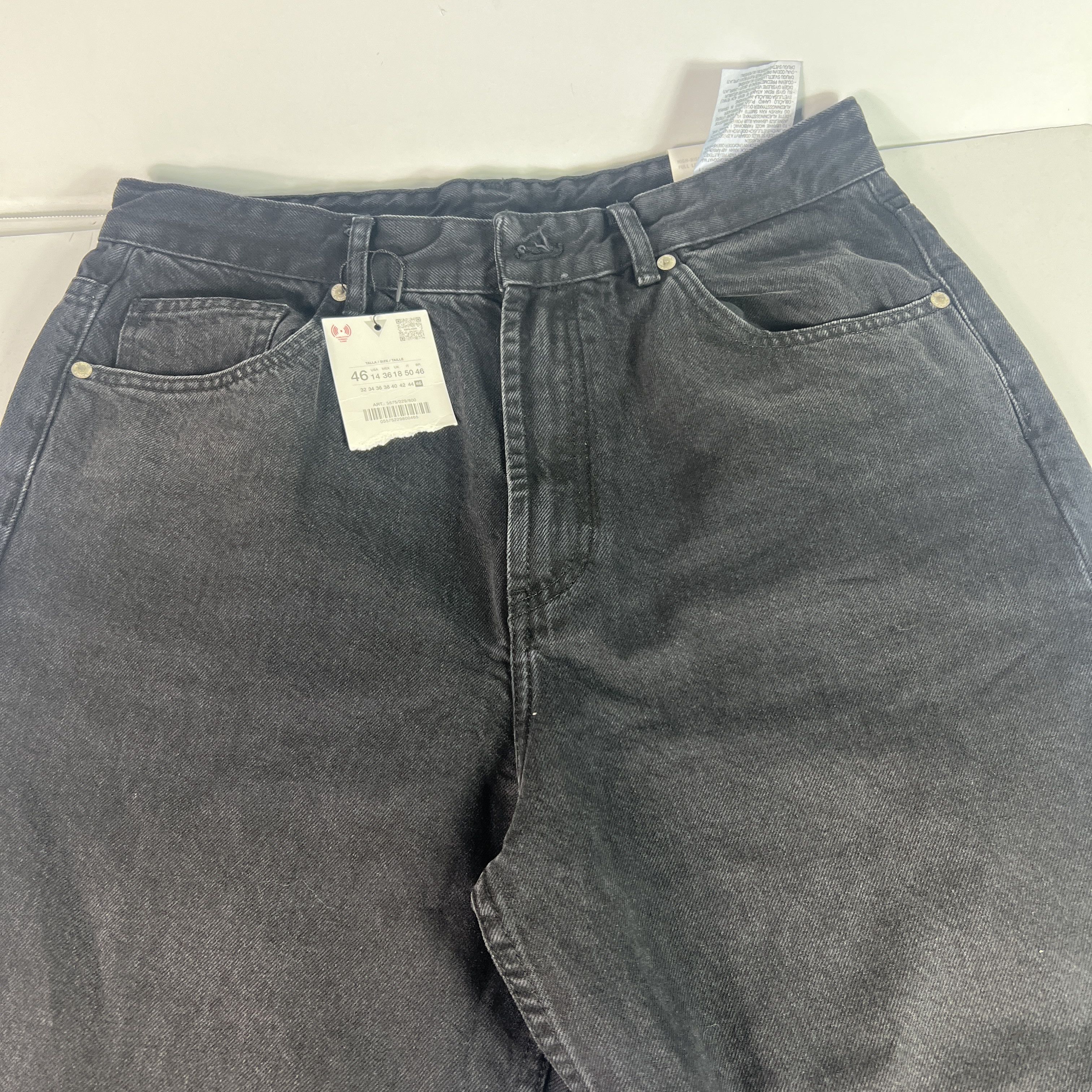 Zara Zara Jeans High Rise Wide Leg Black Raw Bottom Hem Denim Size 33" - 2 Thumbnail