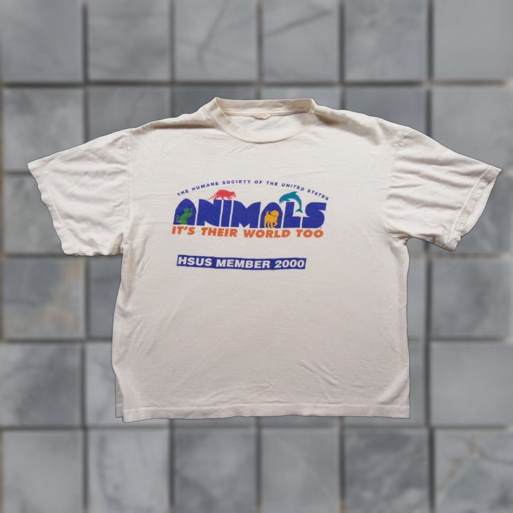 Vintage VINTAGE Humane Society Shirt Mens M White Cropped Animals Y2K Tee Dogs Pets Size US M / EU 48-50 / 2 - 1 Thumbnail
