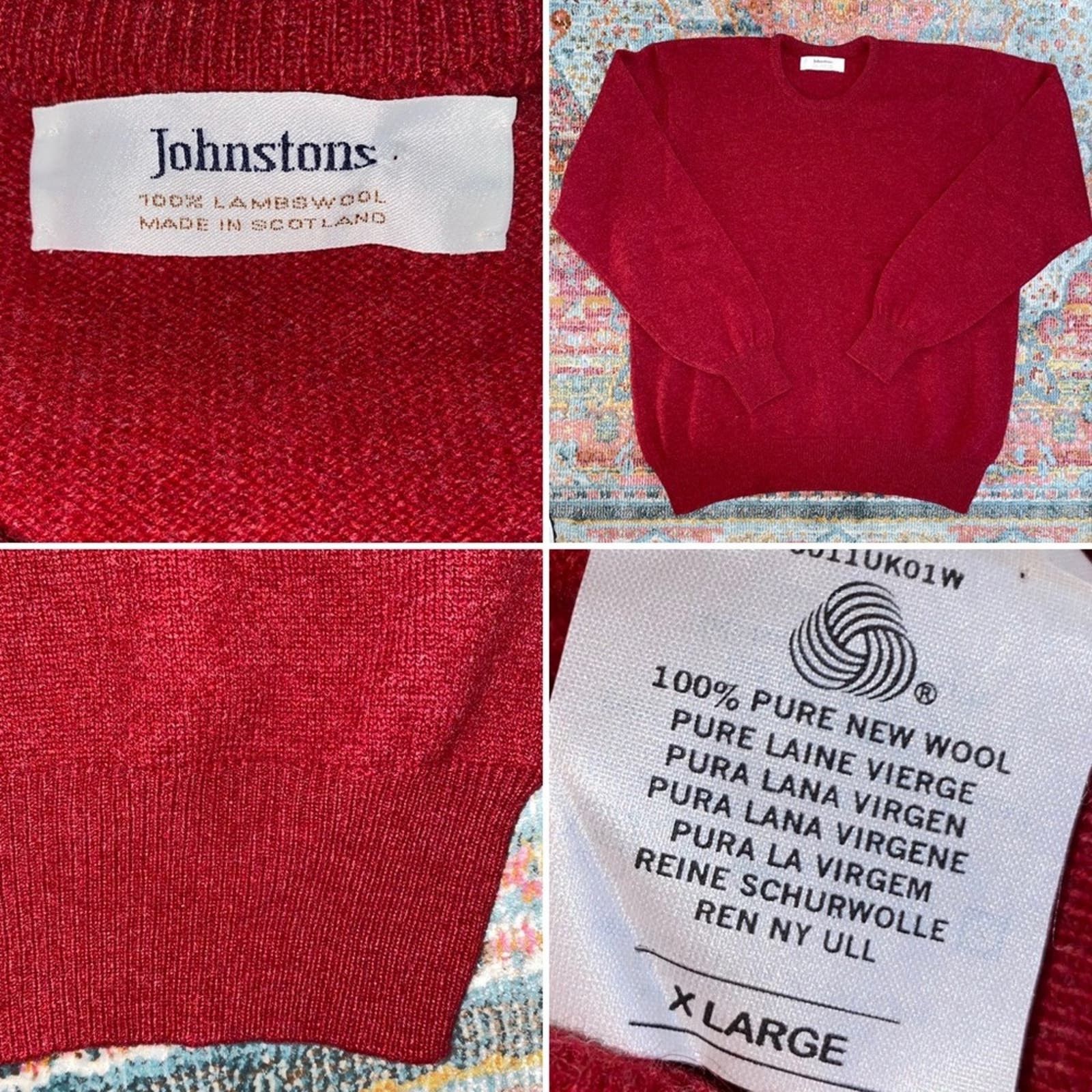 image of Johnstons Of Elgin Scotland $395 Merino Crewneck Sweater XL in Red, Men's