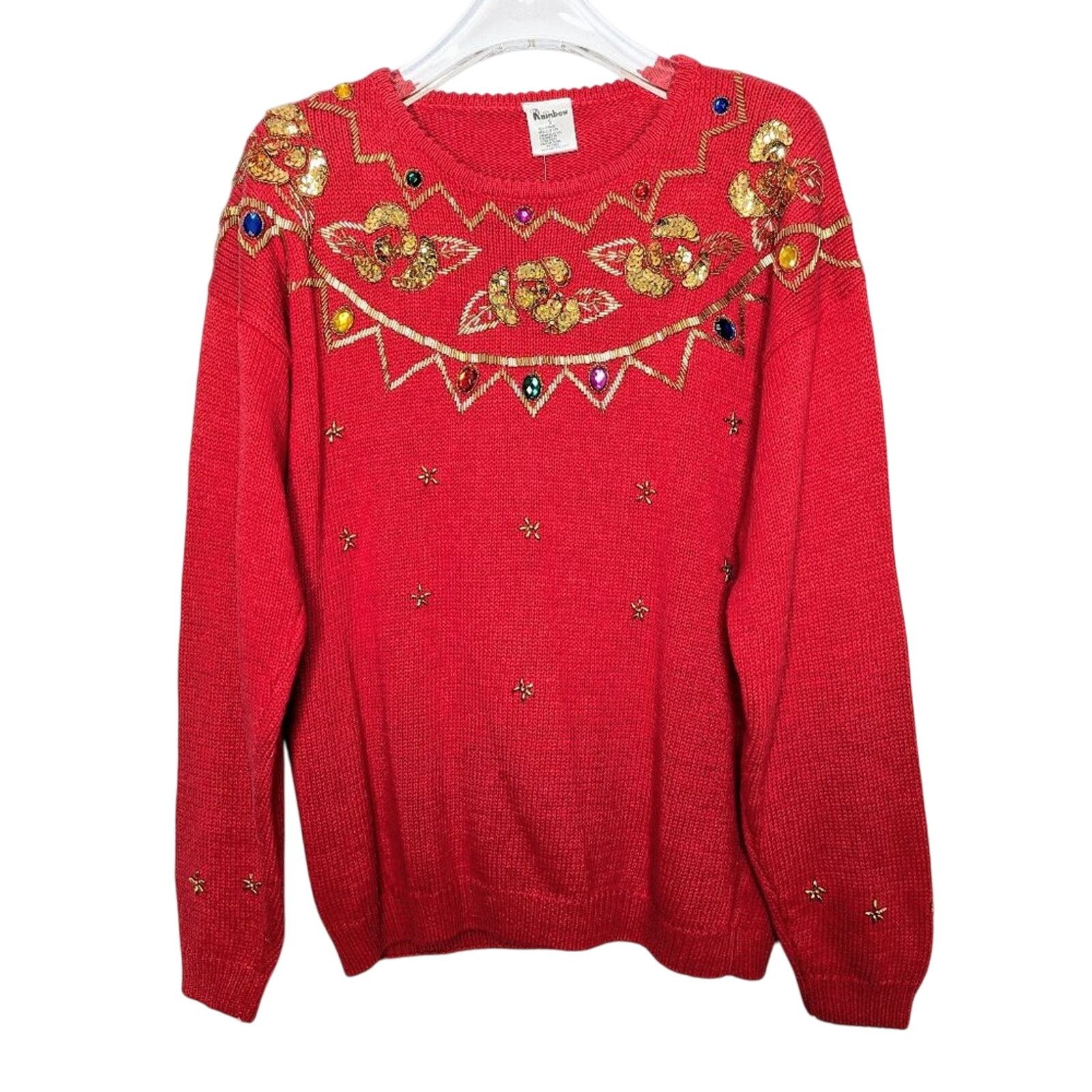 Vintage Vintage Crew Neck Long Sleeve Sweater Gold Beaded Sequins Size S / US 4 / IT 40 - 1 Thumbnail