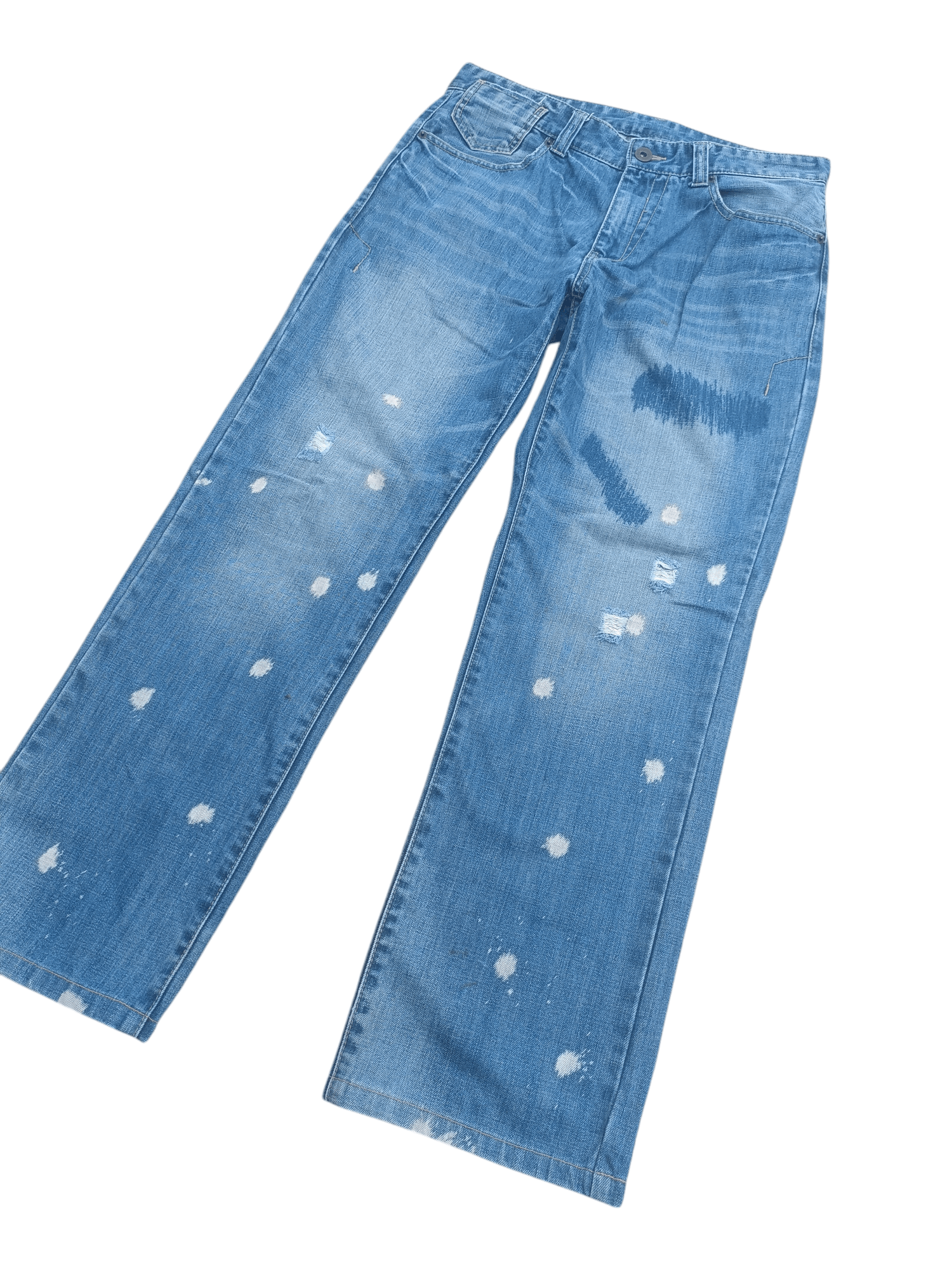 Japanese Brand × Vintage VTG BARON Splash Distressed Whiskers Faded Denim E195 Size US 34 / EU 50 - 2 Thumbnail