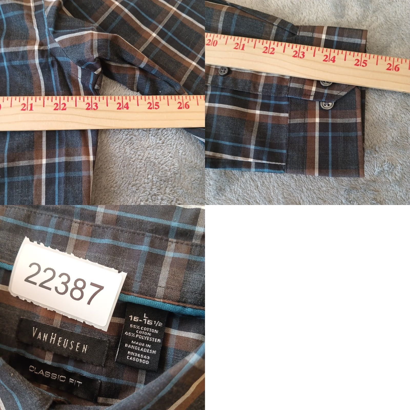 Van Heusen Van Heusen Shirt Mens Large Gray Plaid Long Sleeve Button Up Classic Fit Size US L / EU 52-54 / 3 - 8 Thumbnail