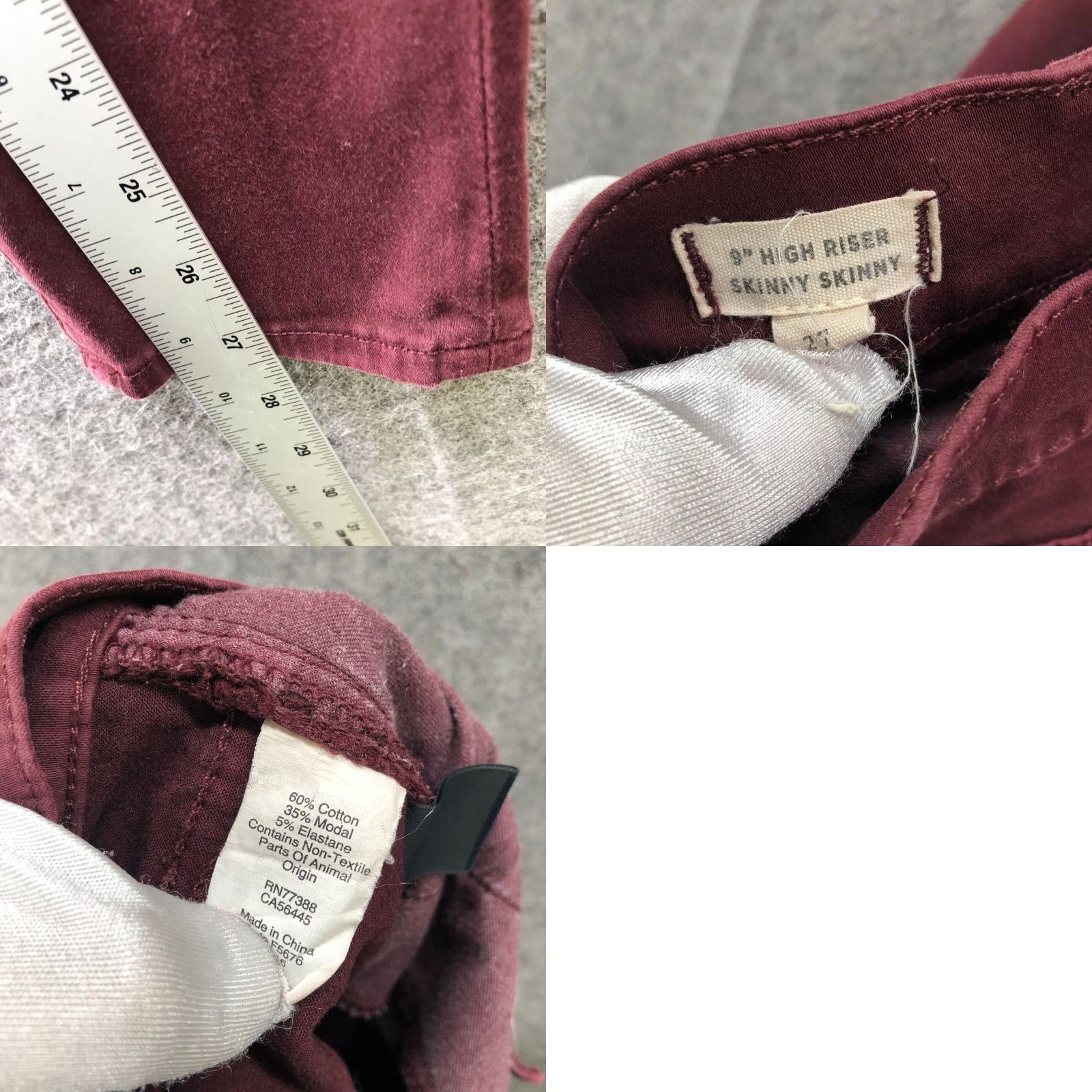 Madewell Madewell 9'' High Rise Skinny Chino Pants Womens 27 Burgundy 5 Pocket Pants Slim Clean Vintage: No (if allowed) Size 27" / US 4 / IT 40 - 8 Thumbnail
