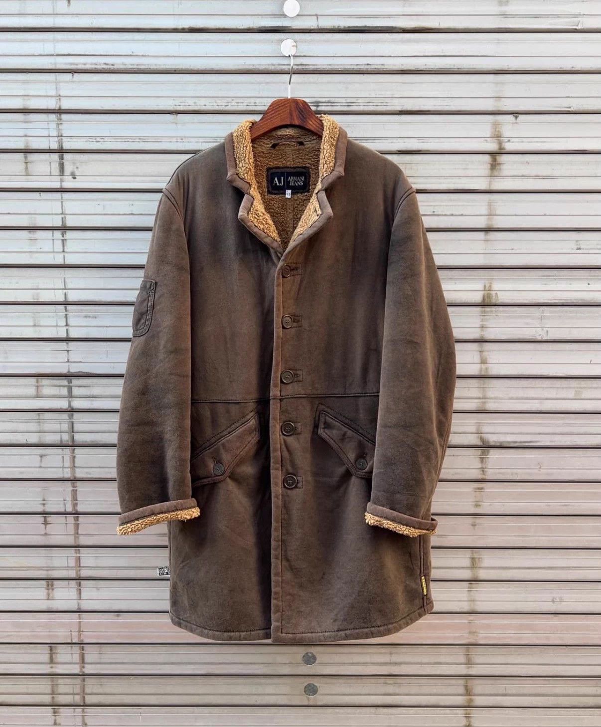 Armani Armani 00s Shearling Long Coat Distressed Size L / US 10 / IT 46 - 2 Thumbnail