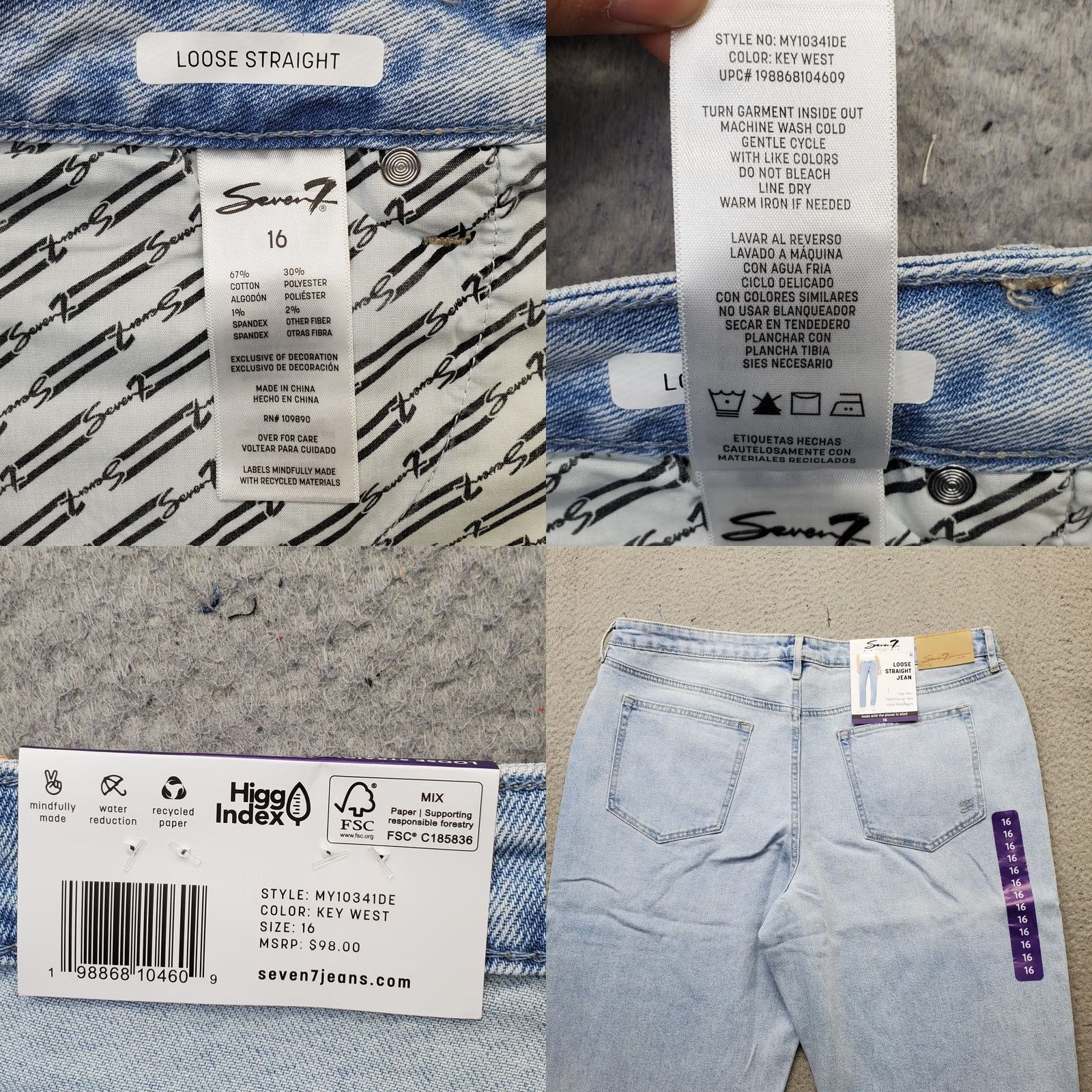 Vintage Seven7 Jeans Womens Size 16 Blue Denim Premium Light Wash Straight Leg MY10341DE Jeans Size 38" / US 16 / IT 52 - 8 Thumbnail